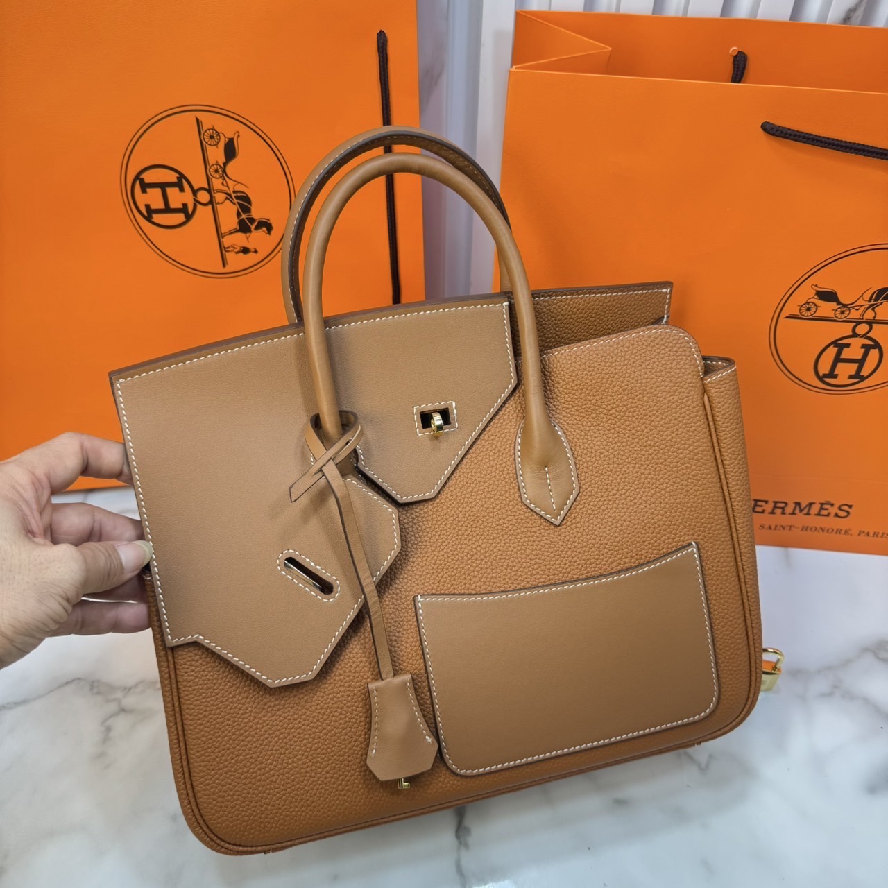 ORI หนังแท้ | Hermes Birkin Desordre 30 Bag กระเป๋าสะพายดีไซน์ใหม่ หรูหรา