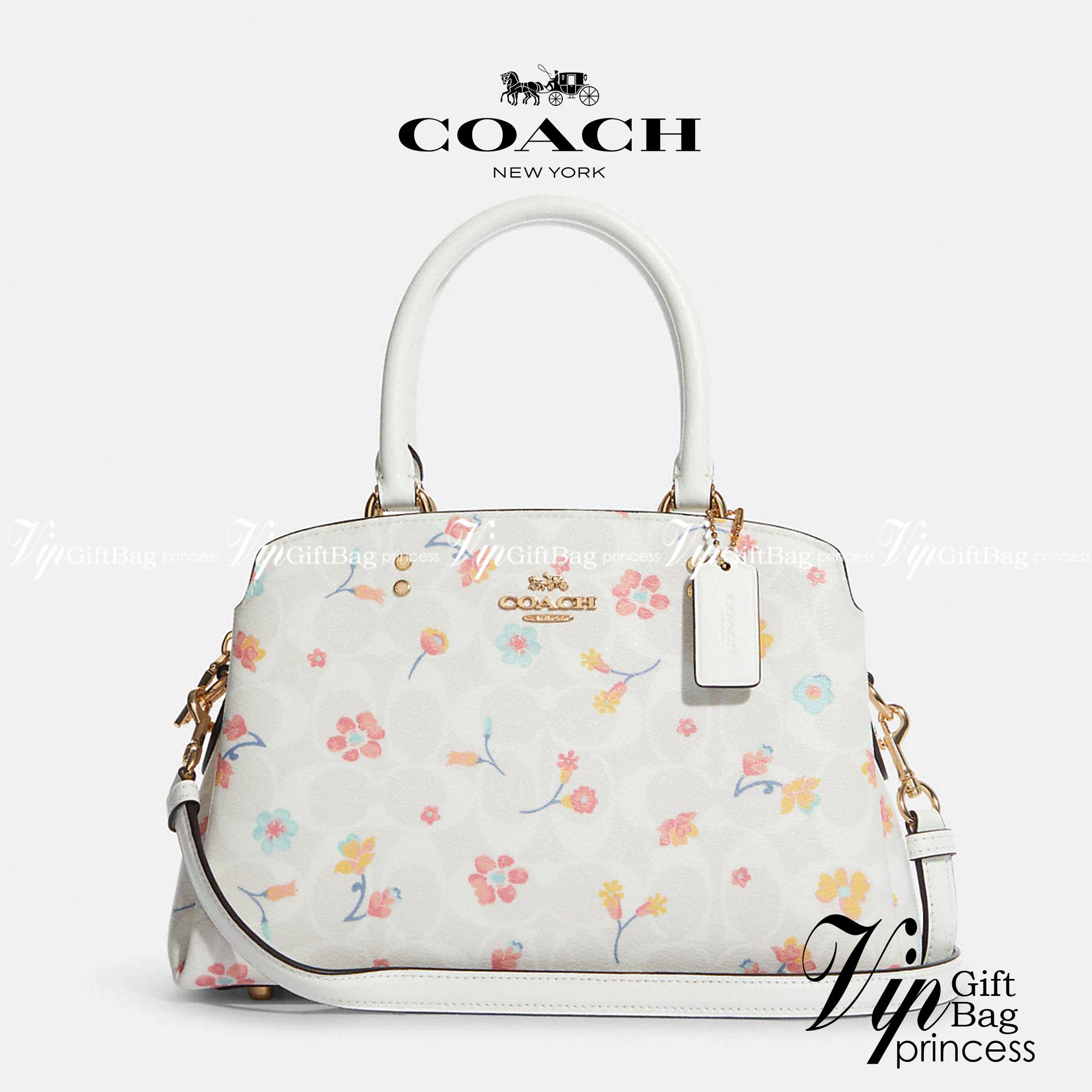 COACH C8340 MINI LILLIE CARRYALL IN SIGNATURE CANVAS WITH MYSTICAL FLORAL PRINT สีใหม่ล่าสุด กับรุ่นที่สุดของความขายดี คอลยอดฮิตในลวดลายสุดชิค กระเป๋าสะพายทรงสวย ที่ดีไซน์ออกมาให้ใช้งานง่าย สะดวก สวย หรู ดูดี!! วัสดุหนังแคนวาสเคลือบลาย มาพร้อมสายสะพายข้าง