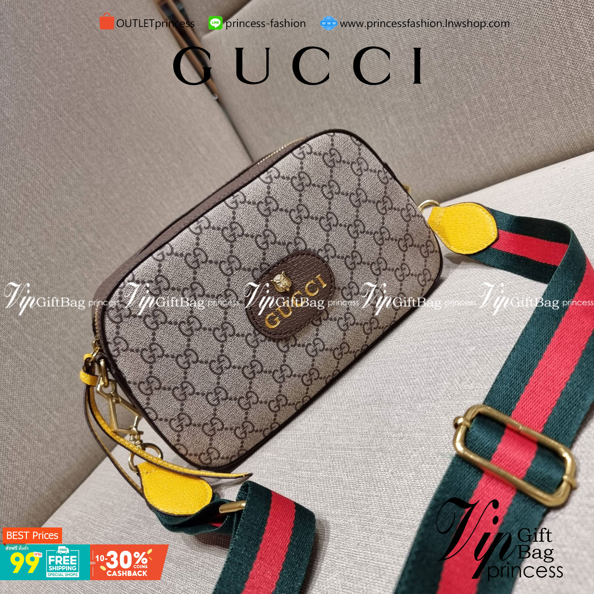 VIP 】GC STRAP SHOULDER BAG กระเป๋าสะพายข้างวีไอพีจากเคาน์เตอร์ duty free วัสดุหนังแคนวาสทนทาน ทรงสวย โดดเด่นตรงสายสะพายสีสดใสเป็นเอกลักษณ์ ตัดกันกับกระเป๋าได้อย่างลงตัว เปิด-ปิดกระเป๋าด้วยซิป รูดใช้งานง่าย ภายในโล่งกว้าง มีช่องแยกให้ ใส่ของสำคัญได้สบายๆ ส