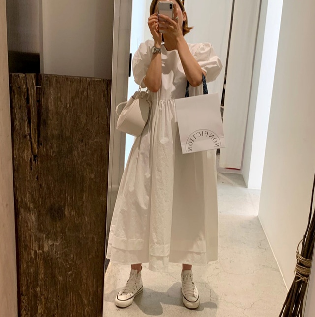 พร้อมส่ง 🦢🤍 White Sweety dress เดรสแขนสั้นแขนตุ๊กตาสุดน่ารัก (IN37648)