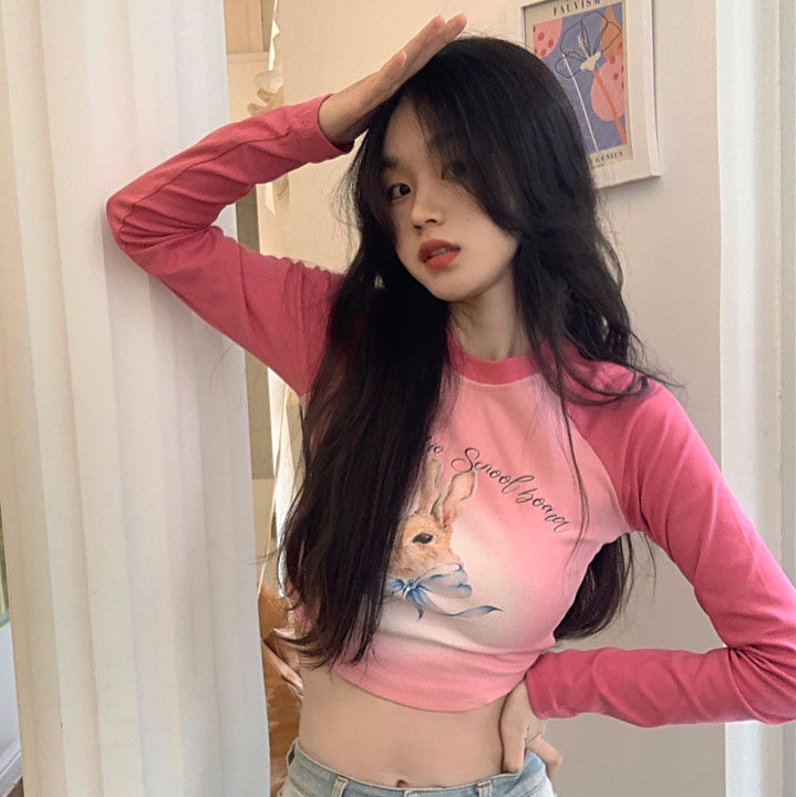 พร้อมส่ง 🌺🍬 Rabbit bouse เสื้อแขนยาวพิมพ์ลายกระต่ายแนววินเทจ (38059)