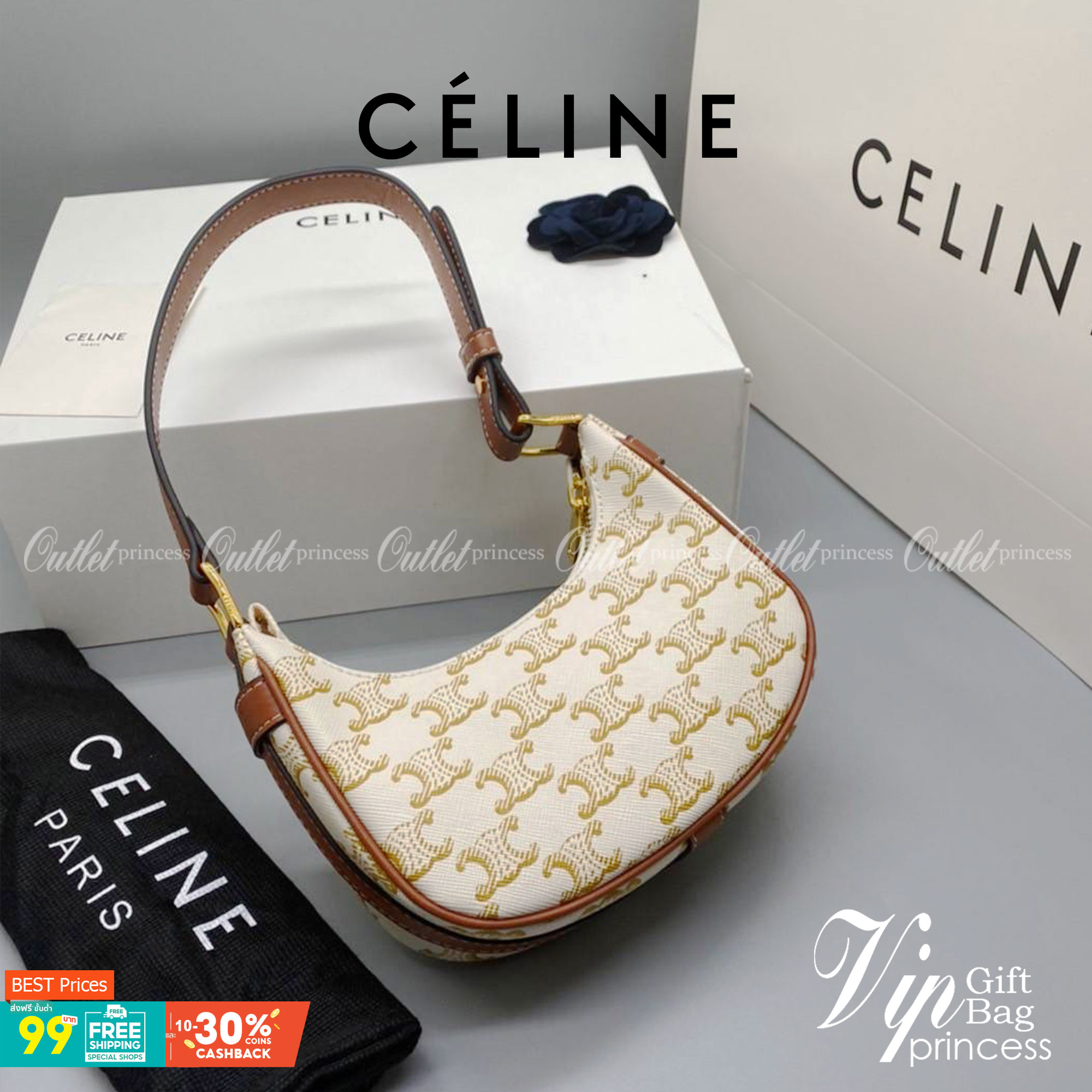 CELINE MINI SHOULDER BAG Celine Vintage Classic MINI Ava bag กระเป๋าสะพายไหล่ใบเล็กน่ารักมากก ขนาดใหม่ น้องน่ารักมากก คาเฟ่จ๋าาาา น้องมาล๊าววว วัสดุ TRIOMPHE CANVAS ดีไซน์สวยหรูฮิตสุดในเกาหลี! หนังสวยอยู่ทรงกันน้ำ เปิดปิดด้วยซิปแบรนด์สีทอง สายสะพายหนังปรั