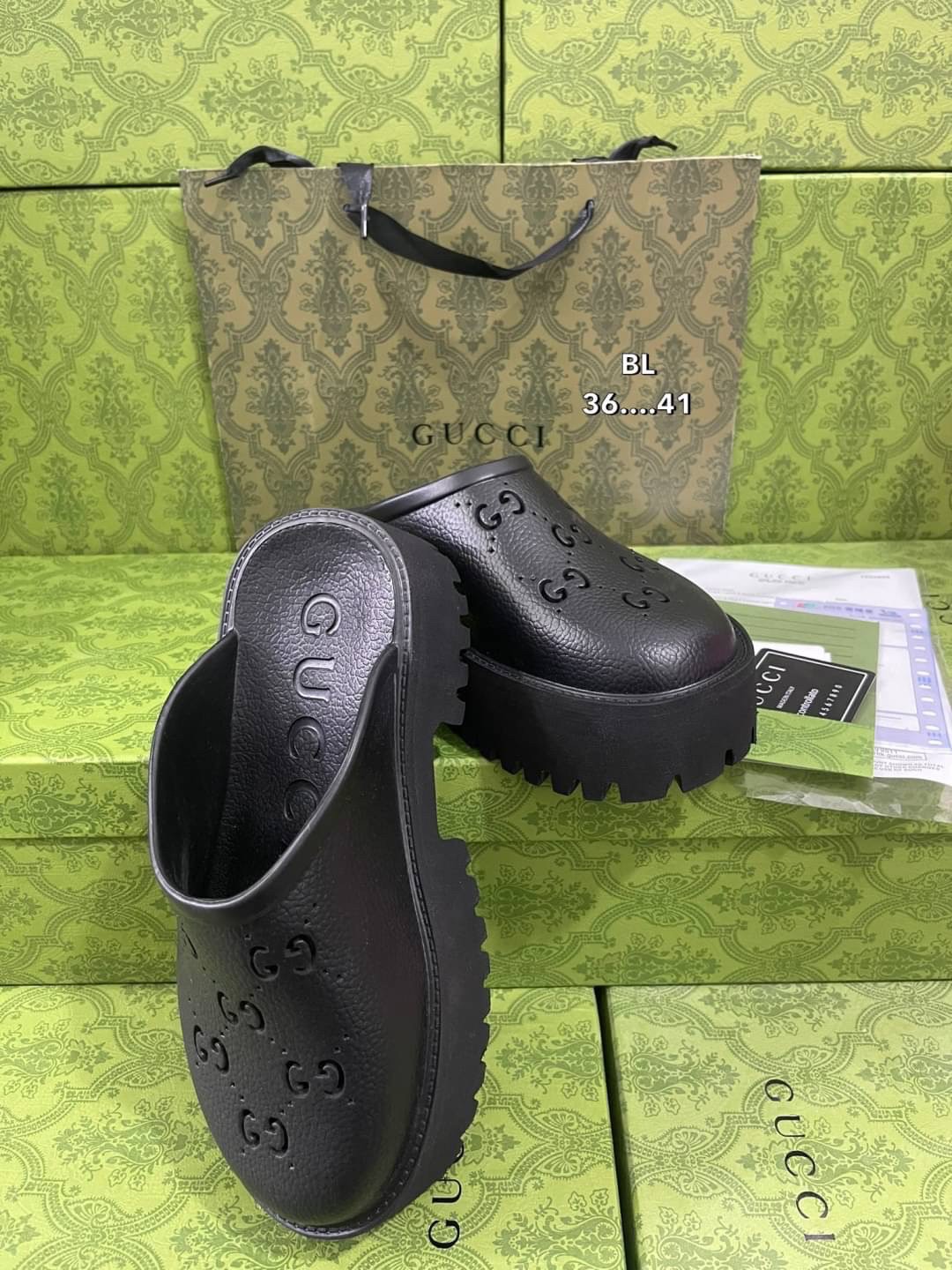 GUCCI platform perforated G sandal / GG Sandel รองเท้า GG เกรดออริจินอล สลับแท้ พร้อมกล่อง ภาพถ่ายจากงานจริง ใช้งานต่างประเทศได้