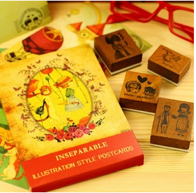 ตัวปั๊ม+card ชุดทูนหัวของบ่าว Inseparable Illustration Style Postcards