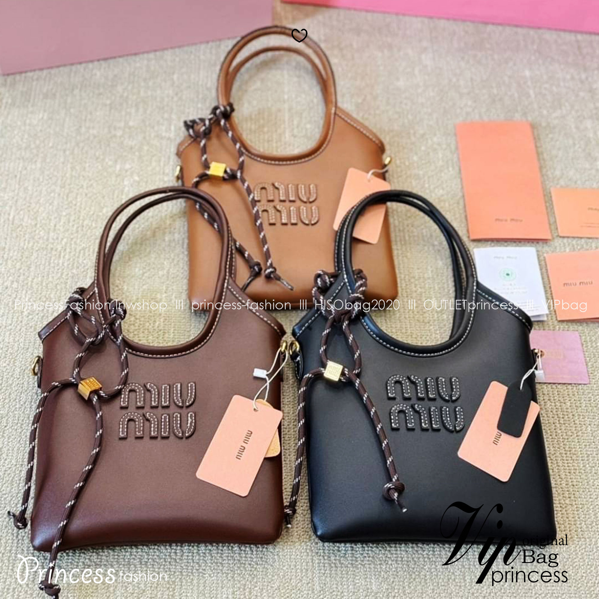 MIU MIU IVY leather handbag กระเป๋าถือทรงโท้ทงานหนังเรียบเต็มใบ ไซส์มินิมีความยูนิค พร้อมเชือกสุดคิ้ว ภายในเป็นช่องโล่ง ใส่ของสำคัญได้ พกพาไปไหนก็ได้