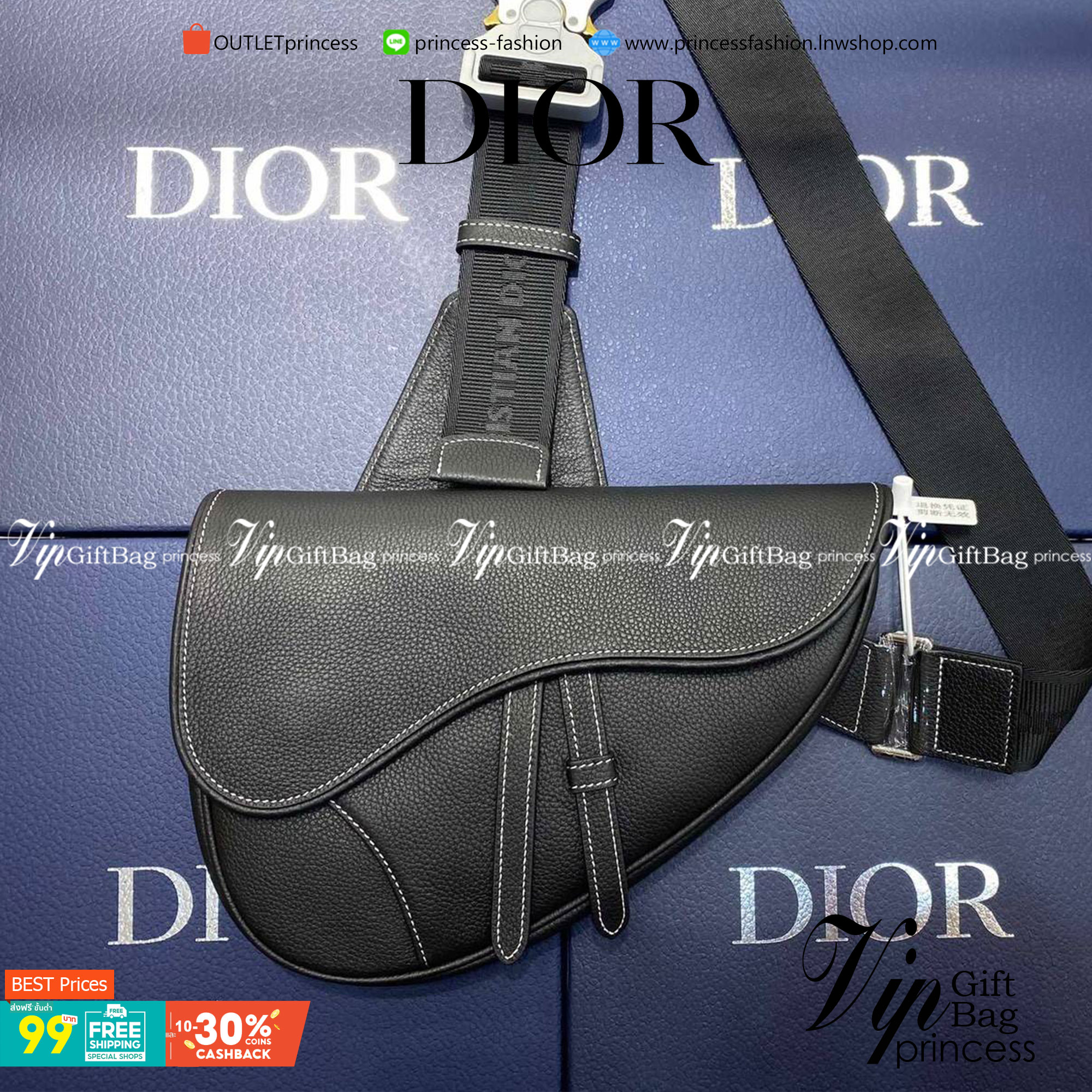 VIP 】หนังแท้ CHRISTIAN DIOR SADDLE BAG Black Grained Calfskin