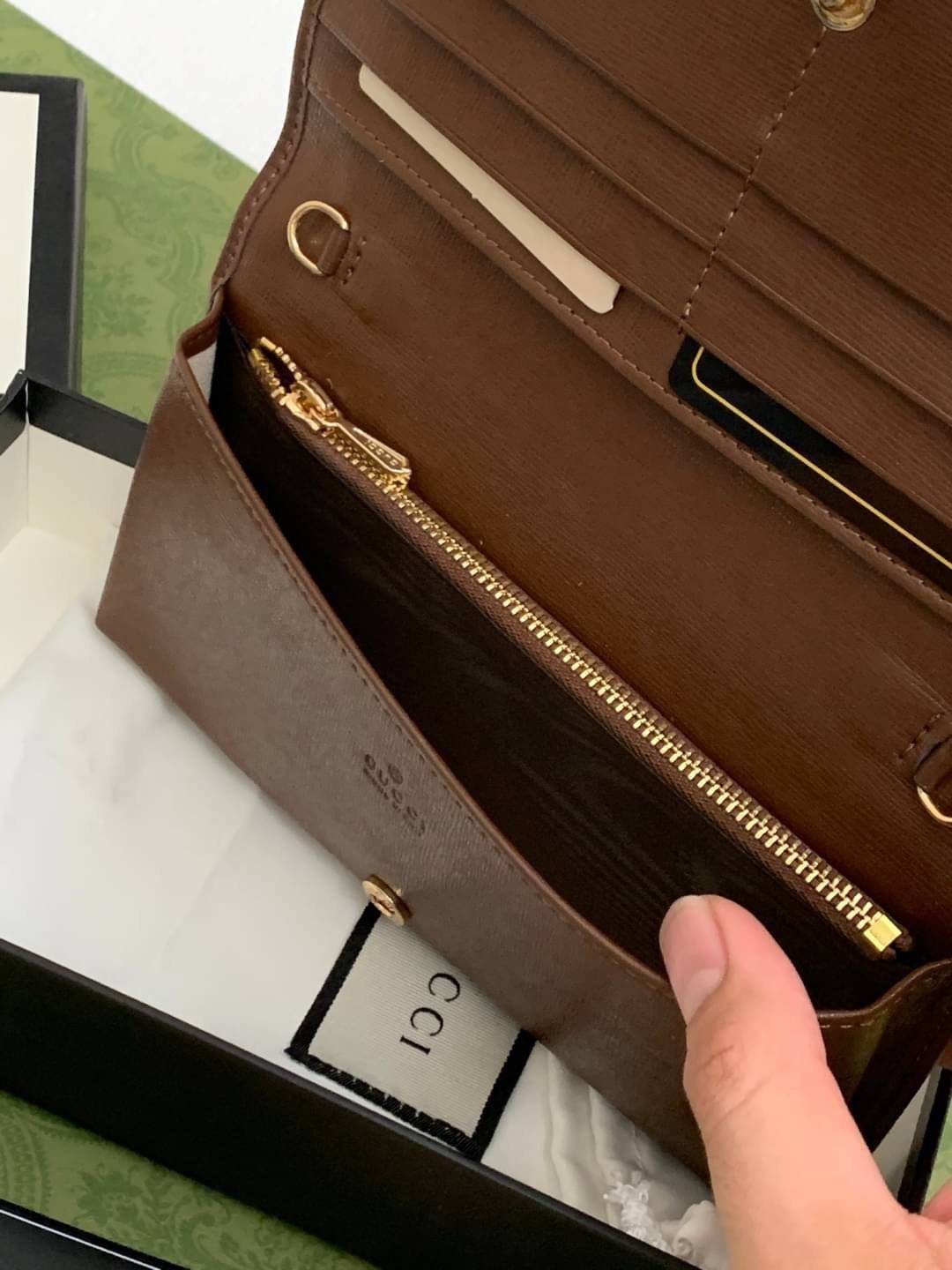 VIP 】GUCCI 1955 Horsebit PRINT GG Unisex Wallet Crossbody With Chain กระเป๋าสตางค์ใบยาวคล้องไหล่หนังแท้ [Box set]