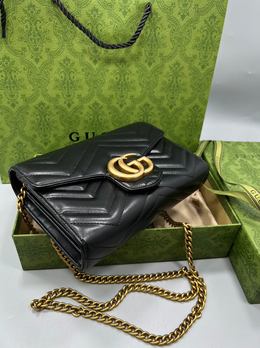 GUCCI GG Marmont Chain Wallet Matelasse Mini Soft Leather / GUCCI WOC เกรดออรินอล งานหนังสวยมากค่ะ ละมุนที่สุด ใส่บัตร ใส่แบงค์ได้ รับรองว่าจะเป็นกระเป๋าที่จะหยิบใช้งานได้บ่อยๆ รับประกันความสวยปังค่าาา