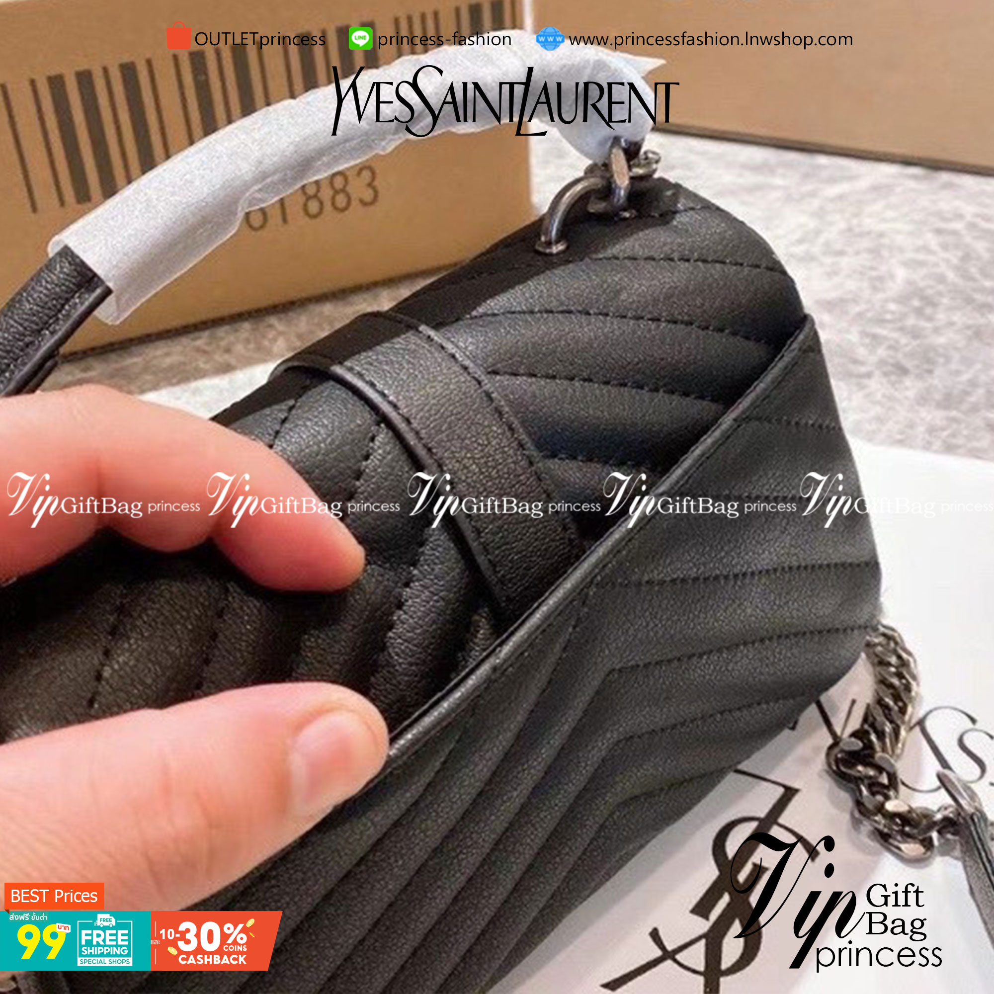 VIP 】YSL Saint Laurent Small College quilted leather shoulder bag กระเป๋าสะพายข้าง ลายเชฟรอน แต่งอะไหล่สีเงิน เปิดหน้าจะสะพายข้างหรือครอสบอดี้ก็ดูดีค่ะ ตัวสายยาวถอดได้ ขนาดน่ารักน่าใช้มากค่า