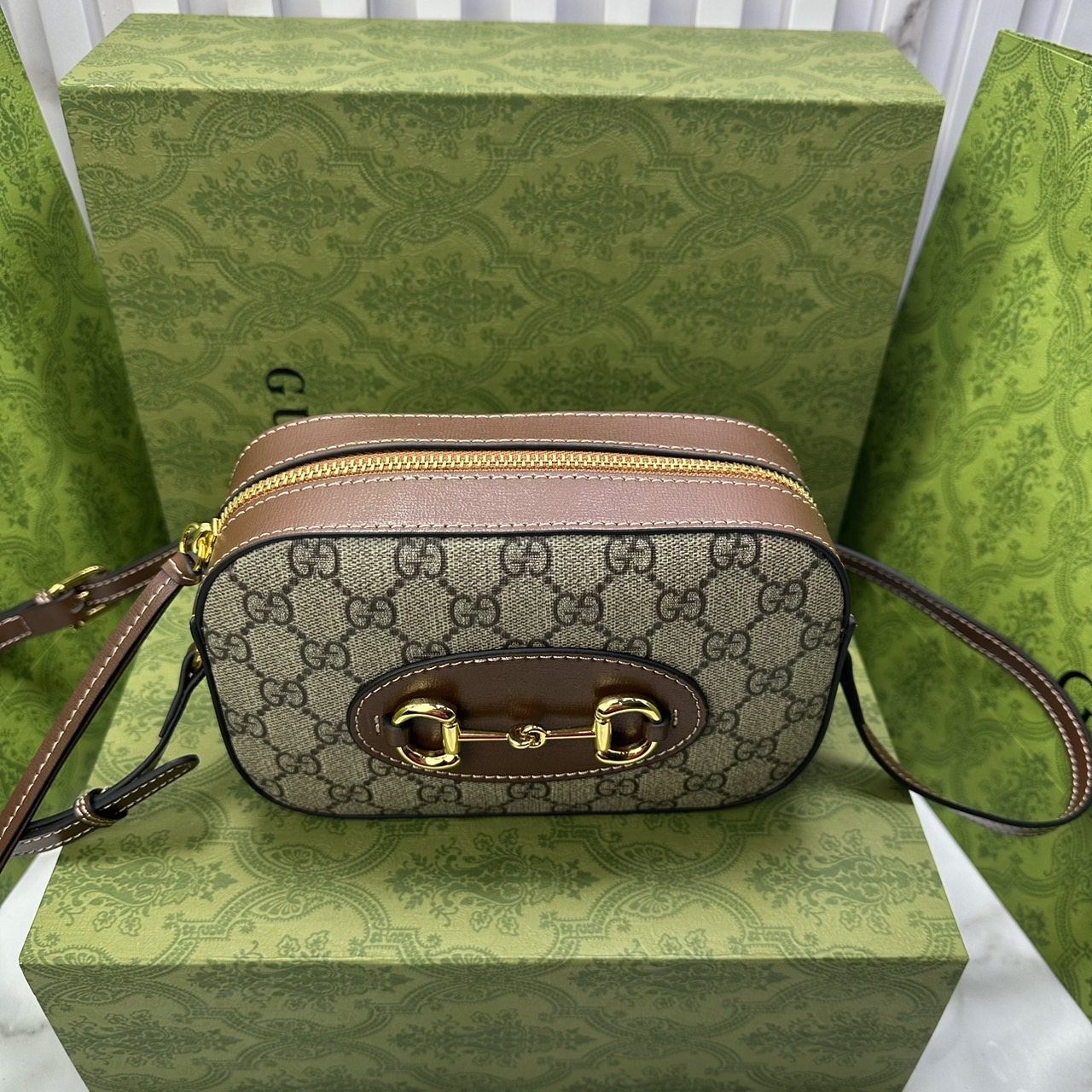 GUCCI HORSEBIT 1955 SMALL SHOULDER BAG Leather Gold-toned กระเป๋าสะพาย เกรดออริ สลับแท้ 1:1 ใช้งานต่างประเทศได้