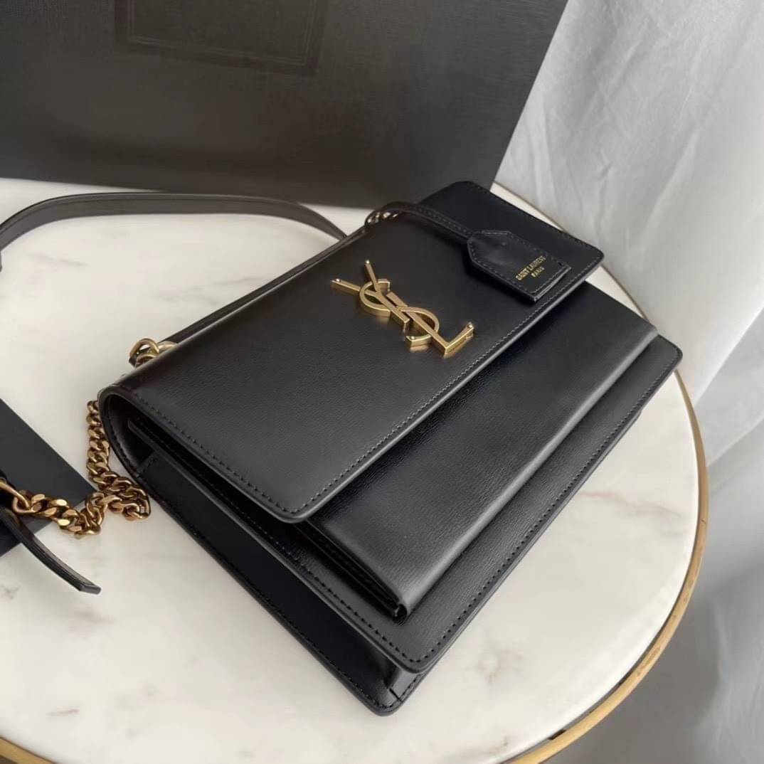 หนังแท้ YSL SAINT LAURENT SUNSET MEDIUM IN SMOOTH LEATHER SHOULDER BAG - BLACK