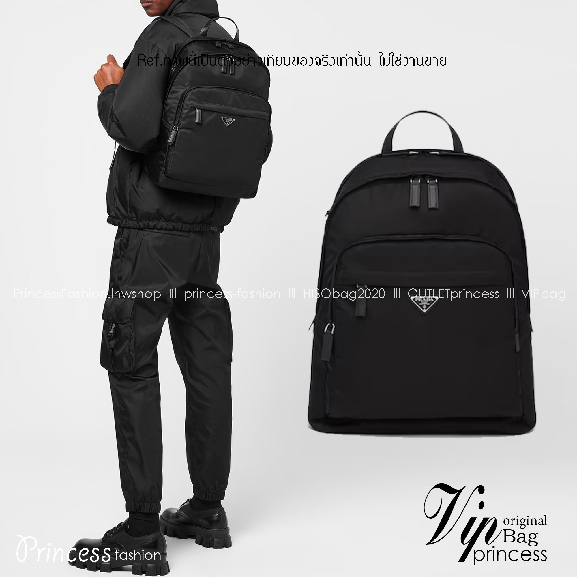 Prada Re-Nylon logo-plaque backpack / PRADA backpack พร้อมส่งที่ไทย กระเป๋าเป้ไนล่อนพราด้า **สินค้าเกรดท็อปออริจินอล 1:1 สลับแท้ ใช้งานต่างประเทศได้