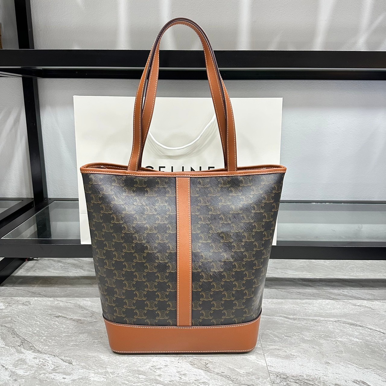 CELINE BUCKET BAG 12.5" / CELINE CABAS IN TRIOMPHE CANVAS AND CALFSKIN TAN กระเป๋าสะพายทรงโท้ท บัคเก็ตสวยอยู่ทรง เรียบหรูดูแพง เกรดออริ 1:1 ใช้งานต่างประเทศได้