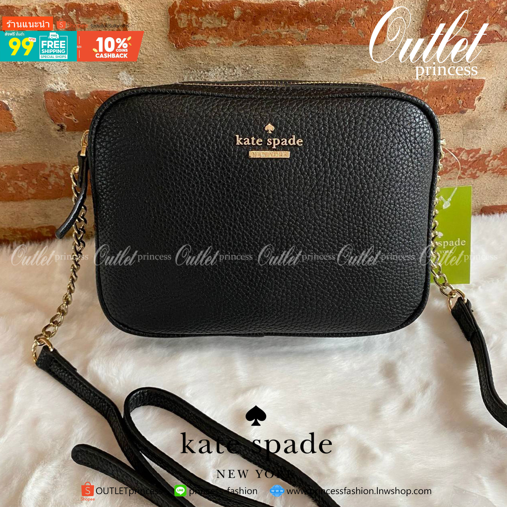 ของแท้ Kate Spade New York Mini Leather Shoulder Bag กระเป๋าสะพายขนาดมินิหนังสวยหรูอยู่ทรงด้านหน้าประดับโลโก้สีทอง