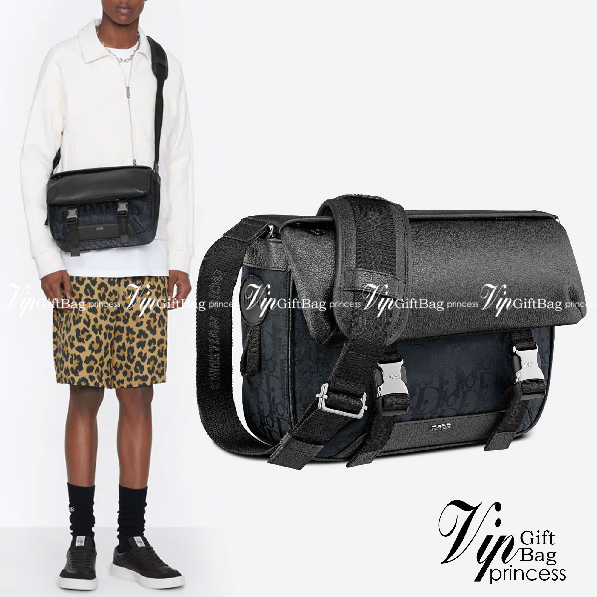 Dior Explorer Messenger Bag Black / Dior messenger bag / Dior Oblique Mirage Technical Fabric and Grained Calfskin เกรดเทพออริจินอล หนังแท้ ภาพถ่ายจากสินค้าจริง ใช้งานต่างประเทศได้