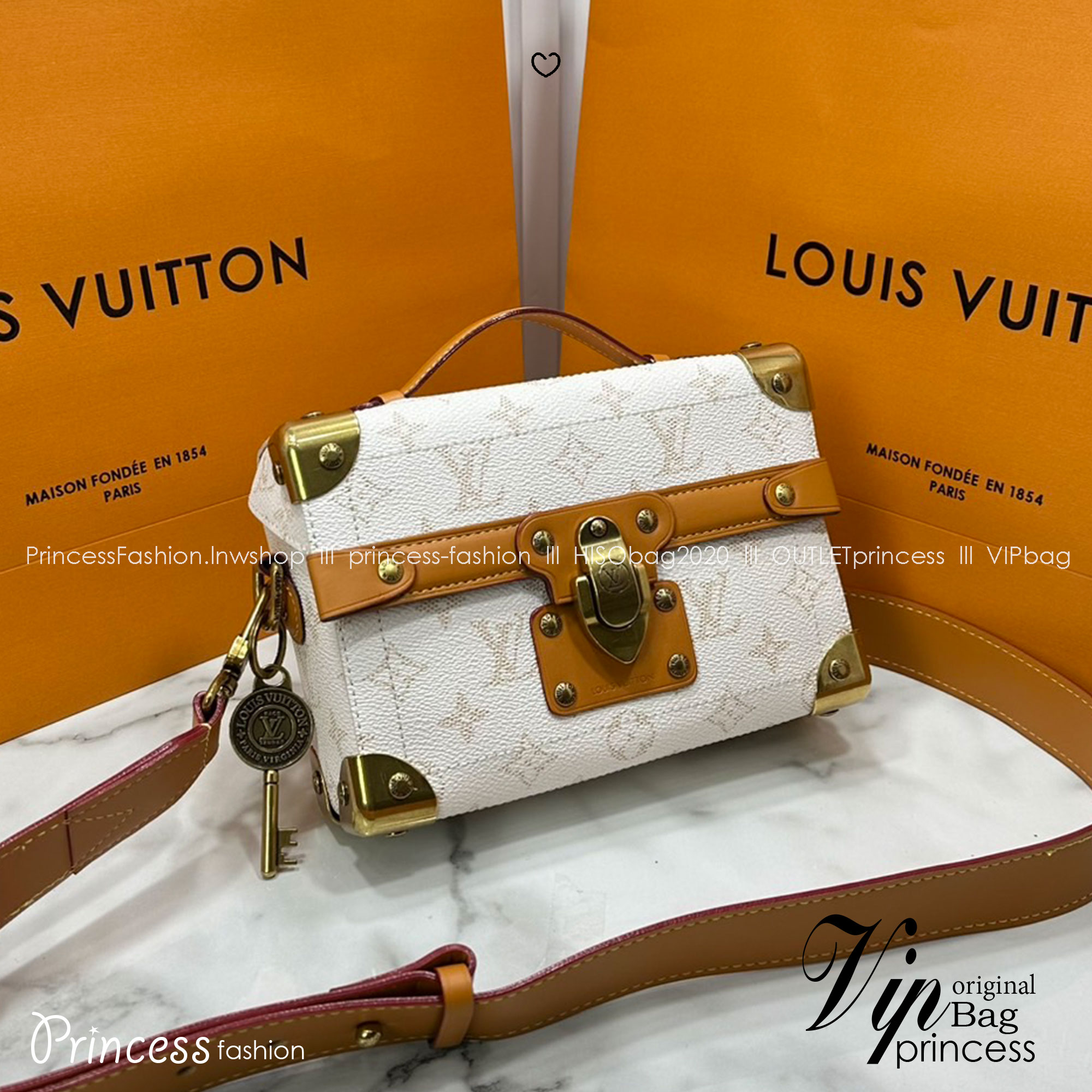 ORI หนังแท้ | LV Soul Trunk Monogram Dust coated canvas Bag กระเป๋าสะพายทรงกล่องโทนสีขาวคลาสสิก รุ่นใหม่สุดไอคอนิก ลายโมโนแกรมสวยงาม สะพายข้างชิคๆ พร้อมตอบรับได้ทุกลุค ทุกสไตล์