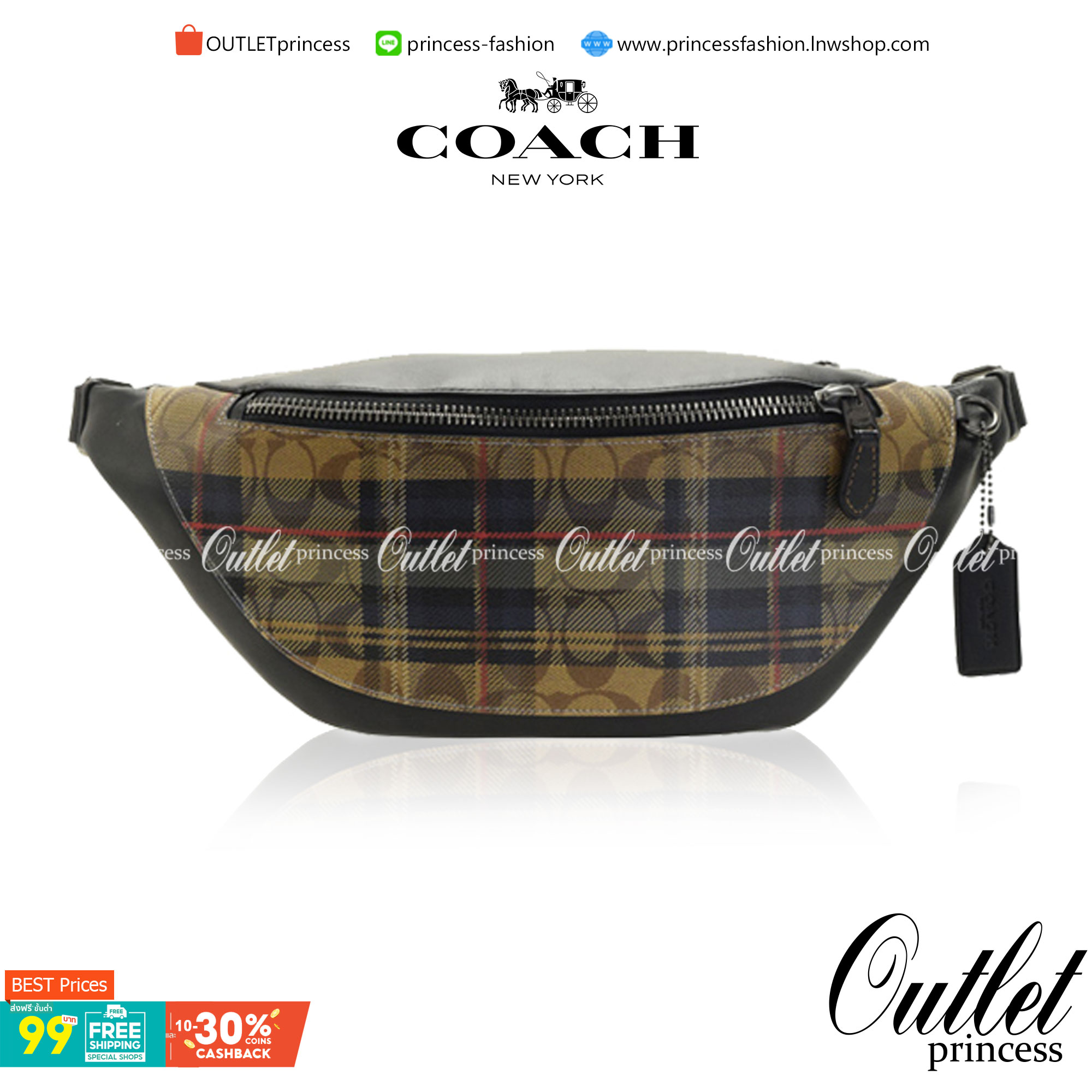 OUTTLET 】COACH WARREN BELT BAG IN SIGNATURE WITH PLAID PRINT ใบใหญ่คะ! ((83001)) สีเข้าใหม่ เอาใจวัยโจ๋ไปเลยจ้าา กระเป๋าคาดอกด้านหน้า//คาดไปทางด้านหลัง//หรือคาดเอวได้ ตามแต่ความถนัดได้เลยนะคะ หนังแท้ ด้านหน้าปริ้นลายสก๊อต+โลโก้แบรนด์ ได้สวยงามมากค่ะ กระเป