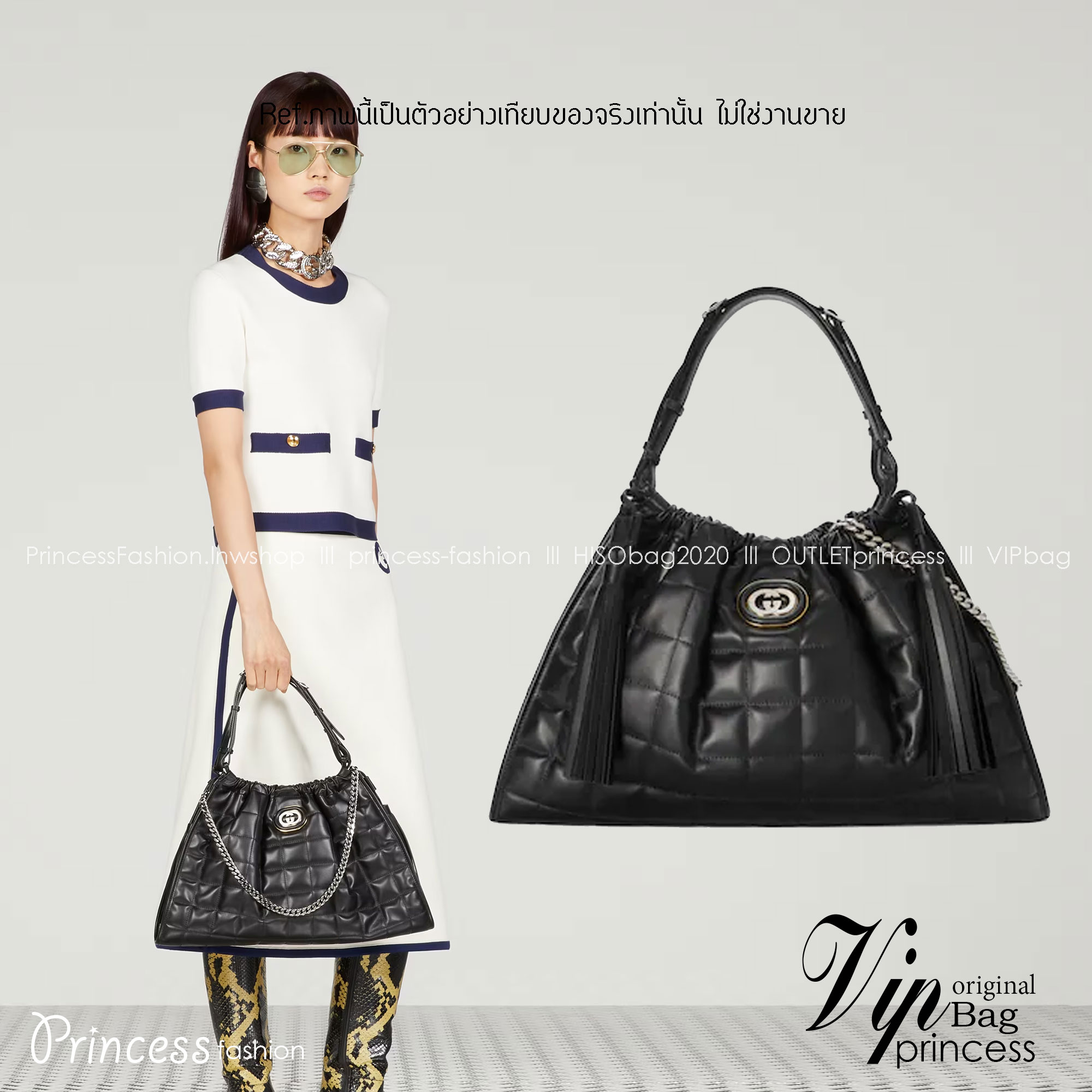 GUCCI MEDIUM QUILTED TOTE BAG / Gucci Hobo / Gucci Deco Medium Tote Bag พร้อมส่ง กระเป๋าสะพายใบใหญ่ หนังแท้ หนังสวย Interlocking G **สินค้าเกรดท็อปออริจินอลสลับแท้ 1:1 เกรดดีสุด ใช้งานต่างประเทศได้