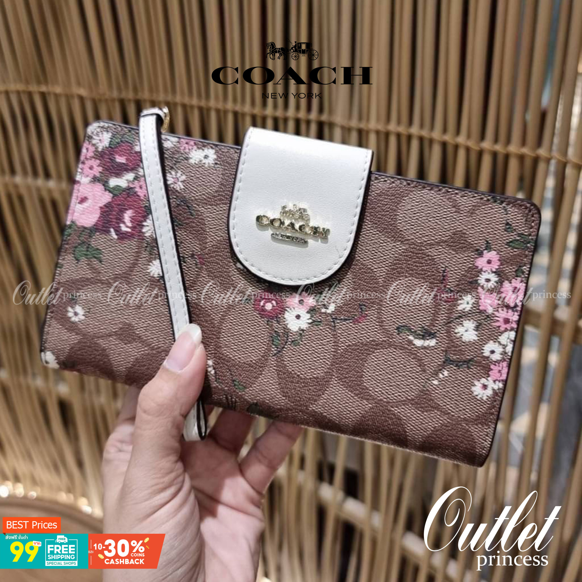 COACH C3371 TECH PHONE WALLET WITH SPACED WILDFLOWER ดีไซน์ใหม่ คอลเลคชั่นสวยหรู กระเป๋าสตางค์พร้อมสายคล้องมือ ง่ายต่อชีวิตมากจ้า!! มันดีอะไรเบอร์นี้ ใส่ได้ทั้งบัตร และโทรศัพท์ก็ใส่ได้ทุกรุ่น แถมยังมีช่องซิปแยกไปอีก ช่องเยอะไม่ต้องห่วงจริงๆ วัสดุหนังแคนวา