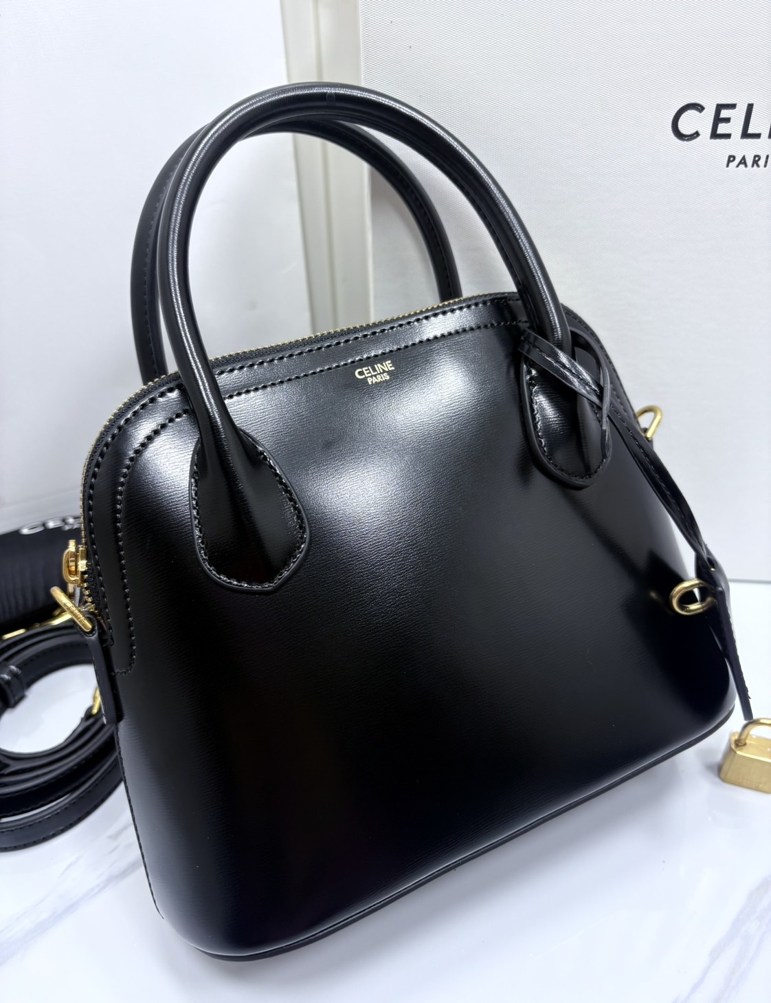 ORI หนังแท้ | CELINE TEEN HONORINE BAG IN Triomphe Canvas and Leather กระเป๋าสะพายทรงอัลม่าโท้ท พร้อมหูจับในตัว สวยเรียบหรู