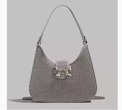 กระเป๋าถือ กระเป๋าสะพาย ออกงาน ผู้หญิง หนังแท้ ตกแต่งด้วย เพชร Rhinestone 1 ด้าน ติดโบว์ น่ารัก ๆ 174764