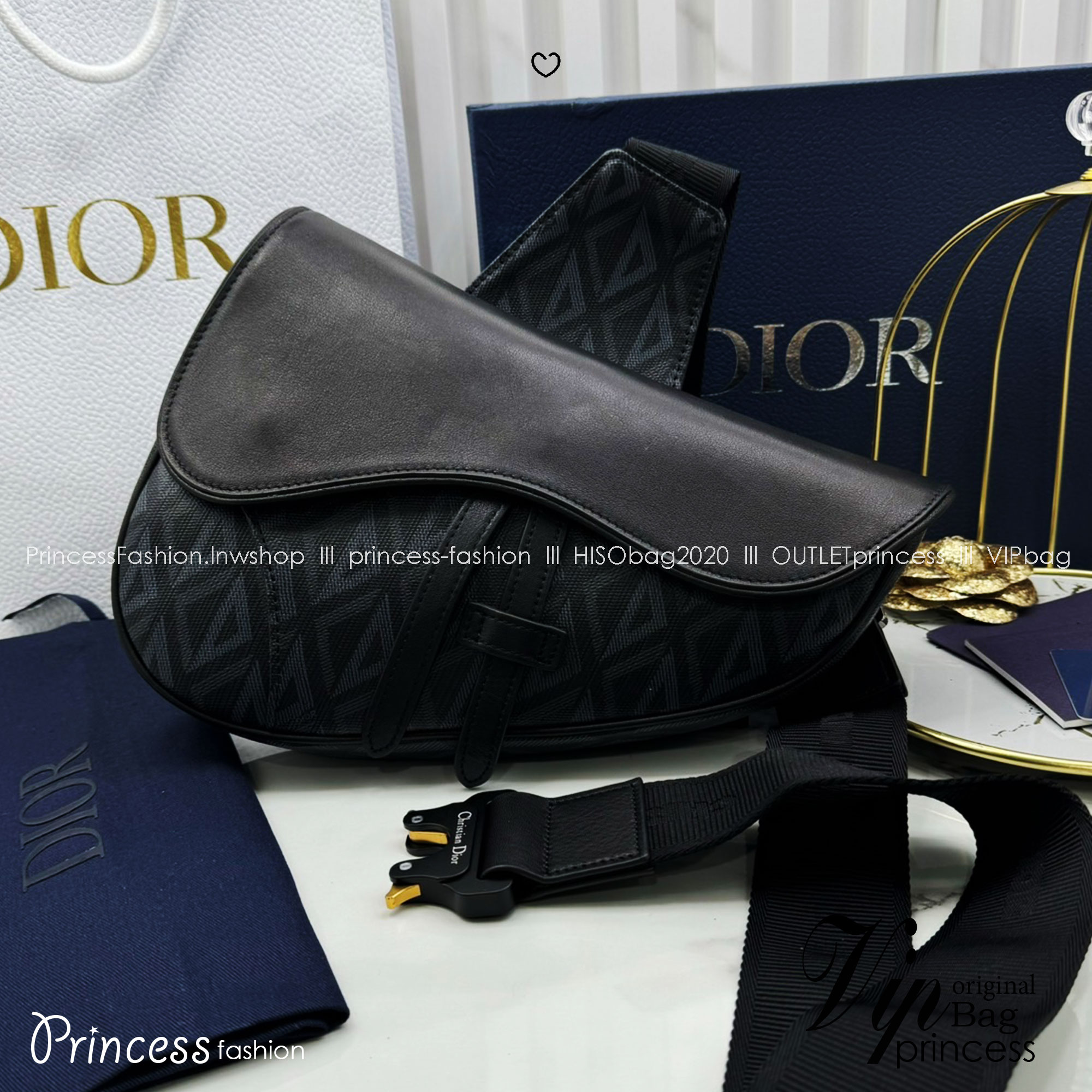 DIOR Saddle Bag CD Diamond canvas and smooth leather กระเป๋าคาดอก หรือสะพายไหล่ได้ สไตส์แบรนด์หรู รูปแบบใหม่ของ CD คลาสสิก เกรดออริ 1:1 ใช้งานต่างประเทศได้
