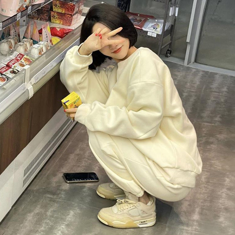 พร้อมส่ง 🥛🦒 Sweet yellow set เซตเสื้อแขนยาวกางเกงขายาวสีครีม (IN36607)