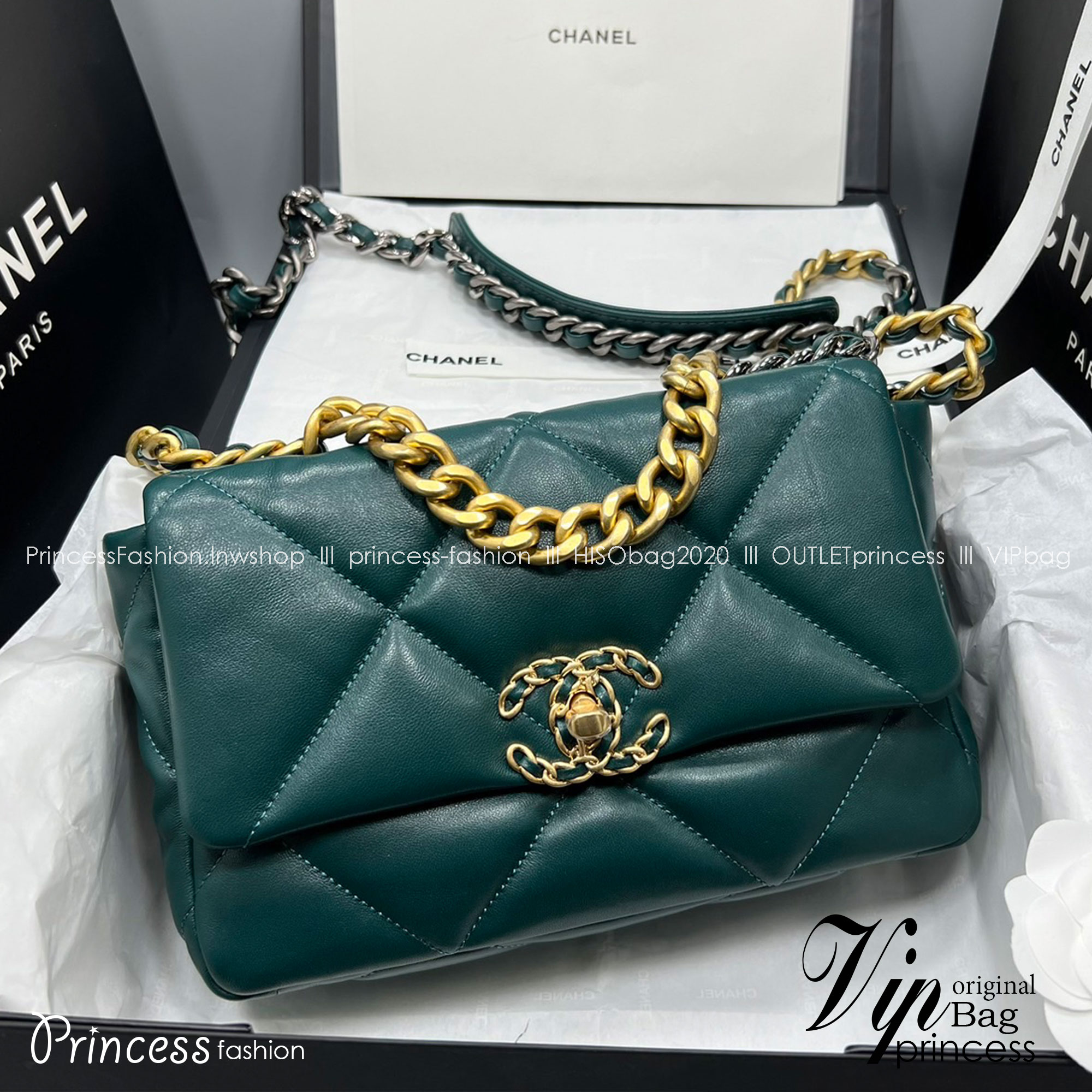 CHANEL 19 HANDBAG กระเป๋าสะพายดีไซส์คลาสสิคหนังแท้นิ่มเงาสวย เกรดออริ ท็อป สลับแท้ 1:1 เกรดดีสุด ผ่านทุก ตม ใช้งานต่างประเทศได้