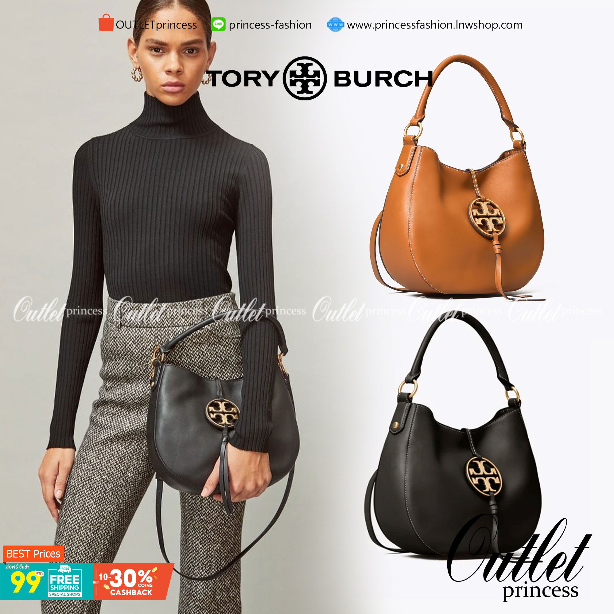 Tory burch miller metal-logo mini hobo bag มีกลิ่นอายสุดคลาสสิก ได้รับแรงบันดาลใจมาจากการขี่ม้า จึงได้ดีไซน์กระเป๋าออกมาในรูปแบบอานหลังม้าสุดเก๋ที่สามารถนำไปมิกซ์แอนด์แมทช์กับสไตล์การแต่งตัวได้หลายชนิด ไม่ว่าจะเป็นกับเดรสทรงยาวหรือกางเกงยีนแสนเท่ตัวโปรดขอ