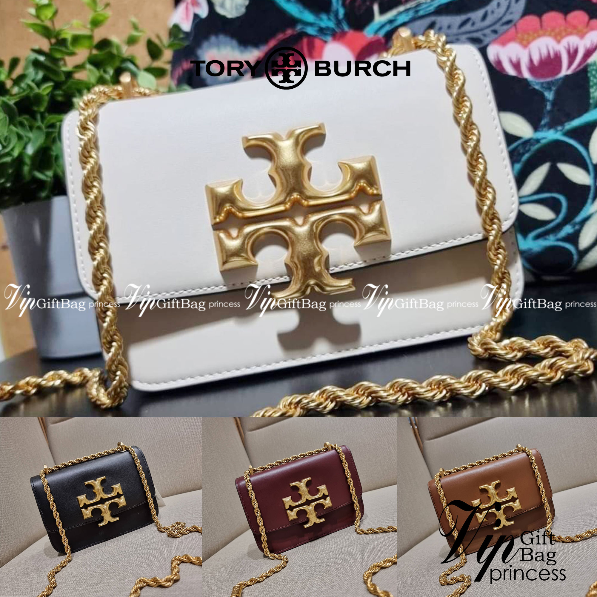 TORY BURCH ELEANOR TEXTURED SMALL CONVERTIBLE SHOULDER BAG สีใหม่!! ฮอตไอเท็ม รุ่นนี้ขายดีขายหมด สวยหรู คุณหนู ผู้ดี!! หายากมาก กระเป๋าสะพายข้าง ดีไซน์อยู่ทรง ขนาดกำลังสะดวกใช้สำหรับสาว วัสดุหนังแท้เต็มใบ ผิวมีเทกเจอร์ อัพเวลความหรู สีทูโทน เปิด-ปิดด้วยแถ