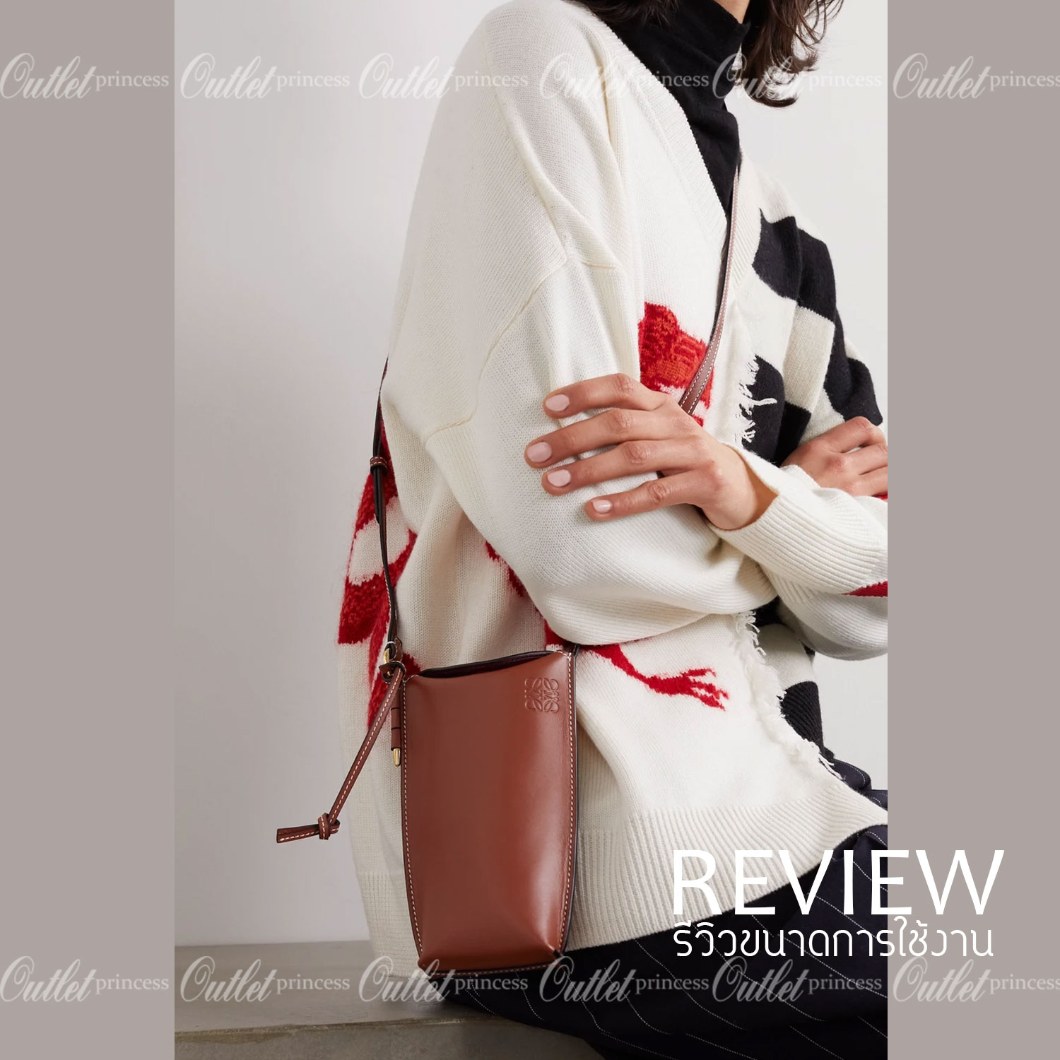 พรีเมี่ยมกิ๊ฟแท้ 100% 】LOEWE Gate Pocket leather bucket bag กระเป๋าใส่โทรศัพท์มือถือ และของจุกจิกเล็กๆ งานหนังแท้ สีน้ำตาล สวยหรูมากค่าา