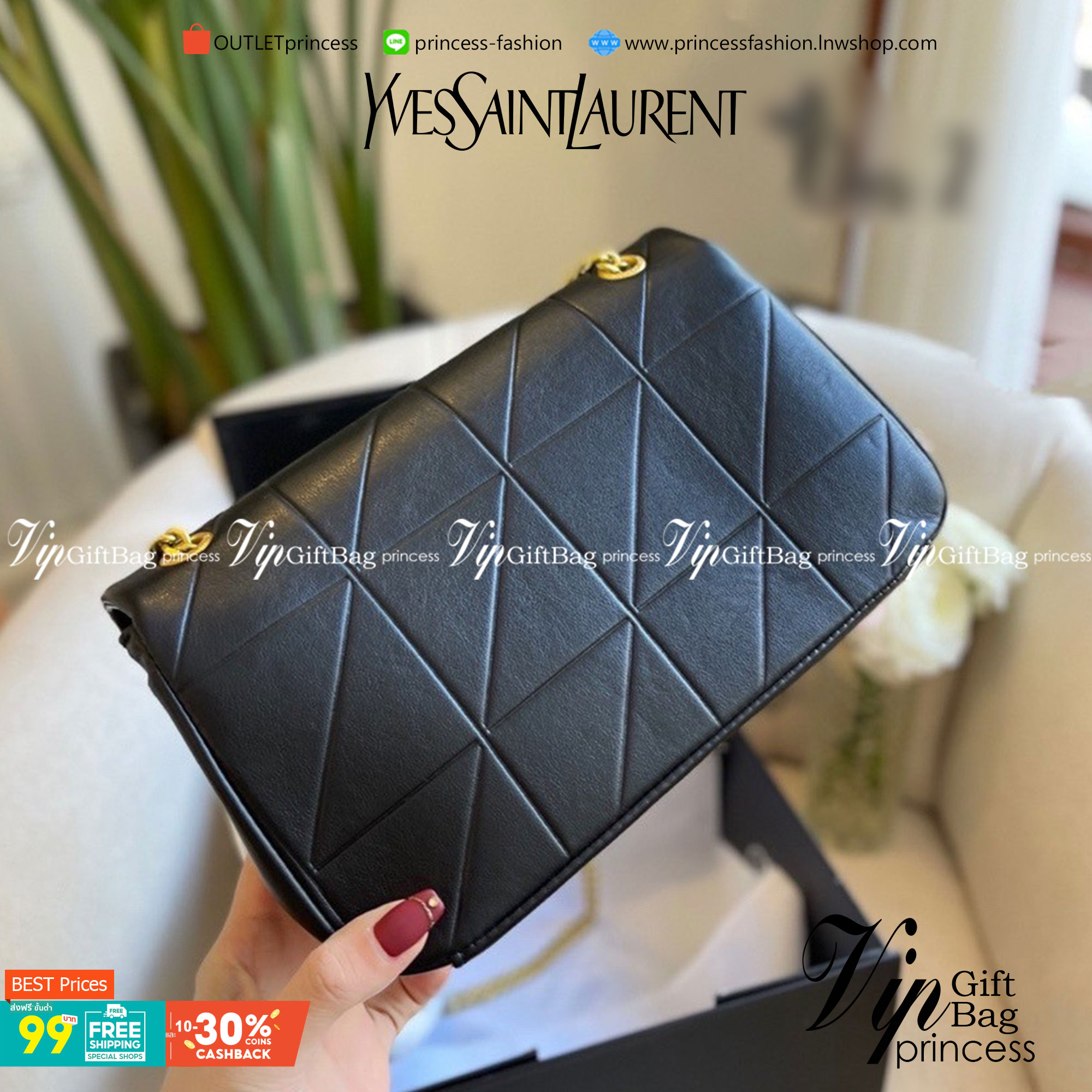 VIP 】YSL SAINT LAURENT BAG วัสดุหนังแกะ ตกแต่งลวยลายตาราง ด้านหน้าประดับโลโก้แบรนด์อะไหล่อทอง ขนาดกระทัดรัด หนังสวย มาพร้อมสายสะพายยาว สวยหรูดูดีค่ะ..!!