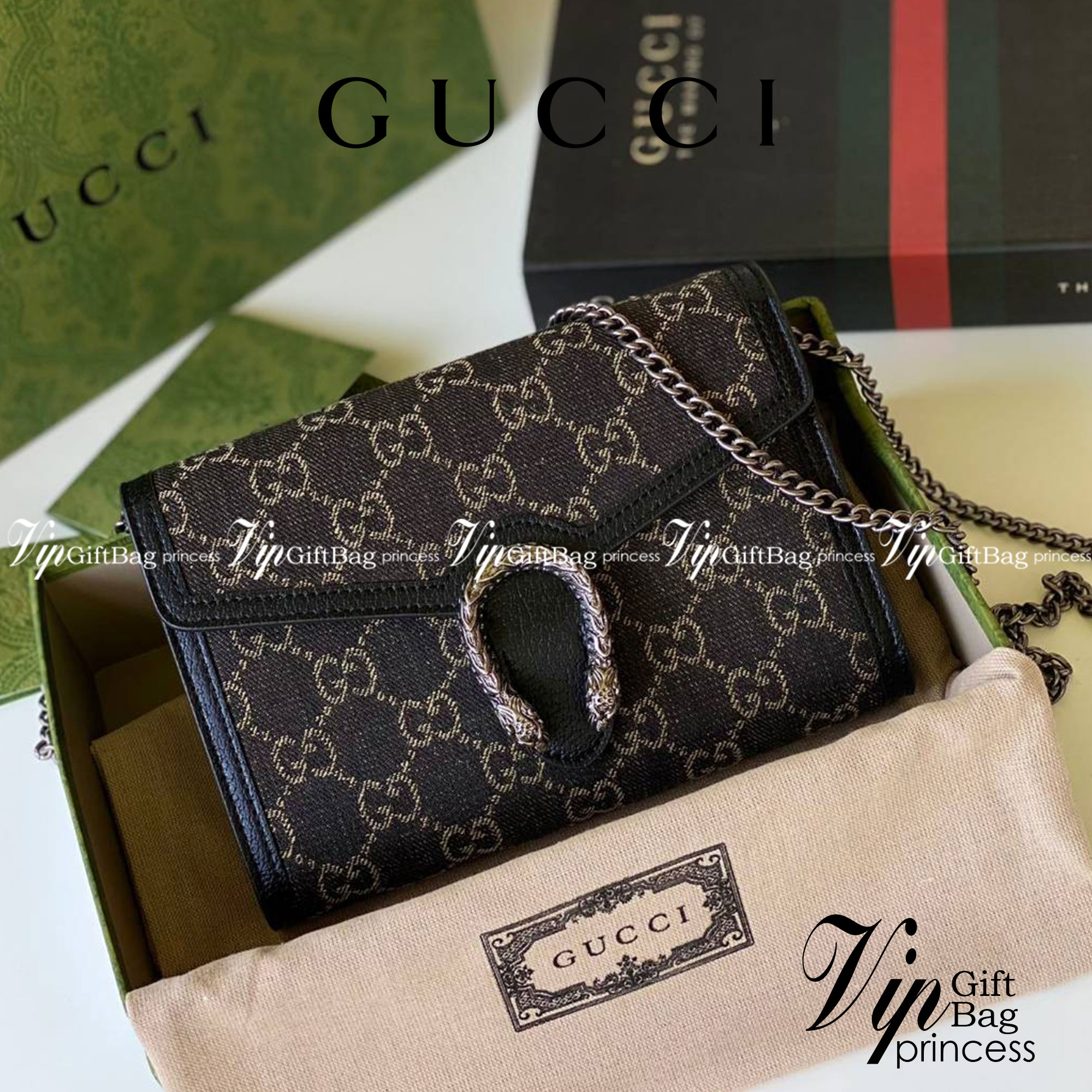 หนังแท้ GUCCI Dionysus mini chain bag / GG Dionysus Wallet Black and ivory GG denim jacquard พร้อมส่งที่ไทย งานหนังแท้และผ้าแจ็คการ์ดออร์แกนิกอย่างดี พร้อมส่งที่ไทย ภาพสินค้าถ่ายจากงานขายจริง ใช้งานต่างประเทศได้