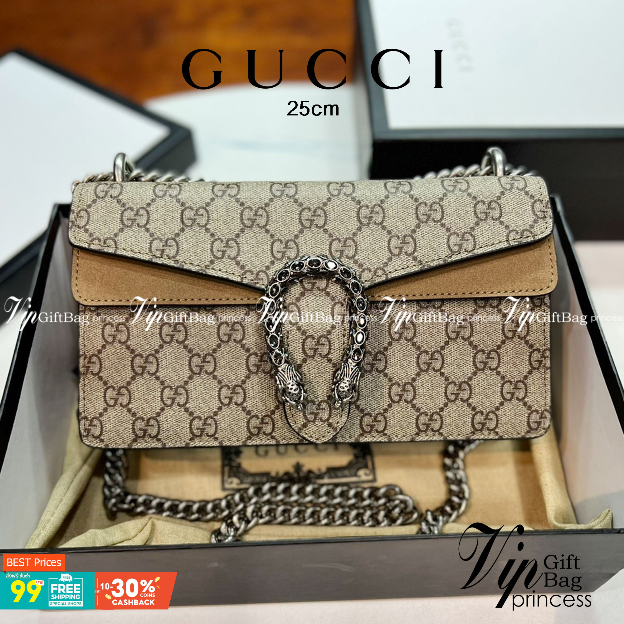 25CM หนังแท้ GUCCI Dionysus GG Supreme mini bag ฮอตไอเท็ม รุ่นนี้ขายดีขายหมด สวยหรู คุณหนู ผู้ดีมาก!! นานๆ มาจะมาน้าา รุ่นหายากค่ะ กระเป๋าสะพายข้าง ดีไซน์อยู่ทรง ขนาดกำลังสะดวกใช้สำหรับสาว วัสดุหนังแท้เต็มใบ ภายในแบ่งสัดส่วนได้เป็นอย่างดี งานจริงดีงาม สาว