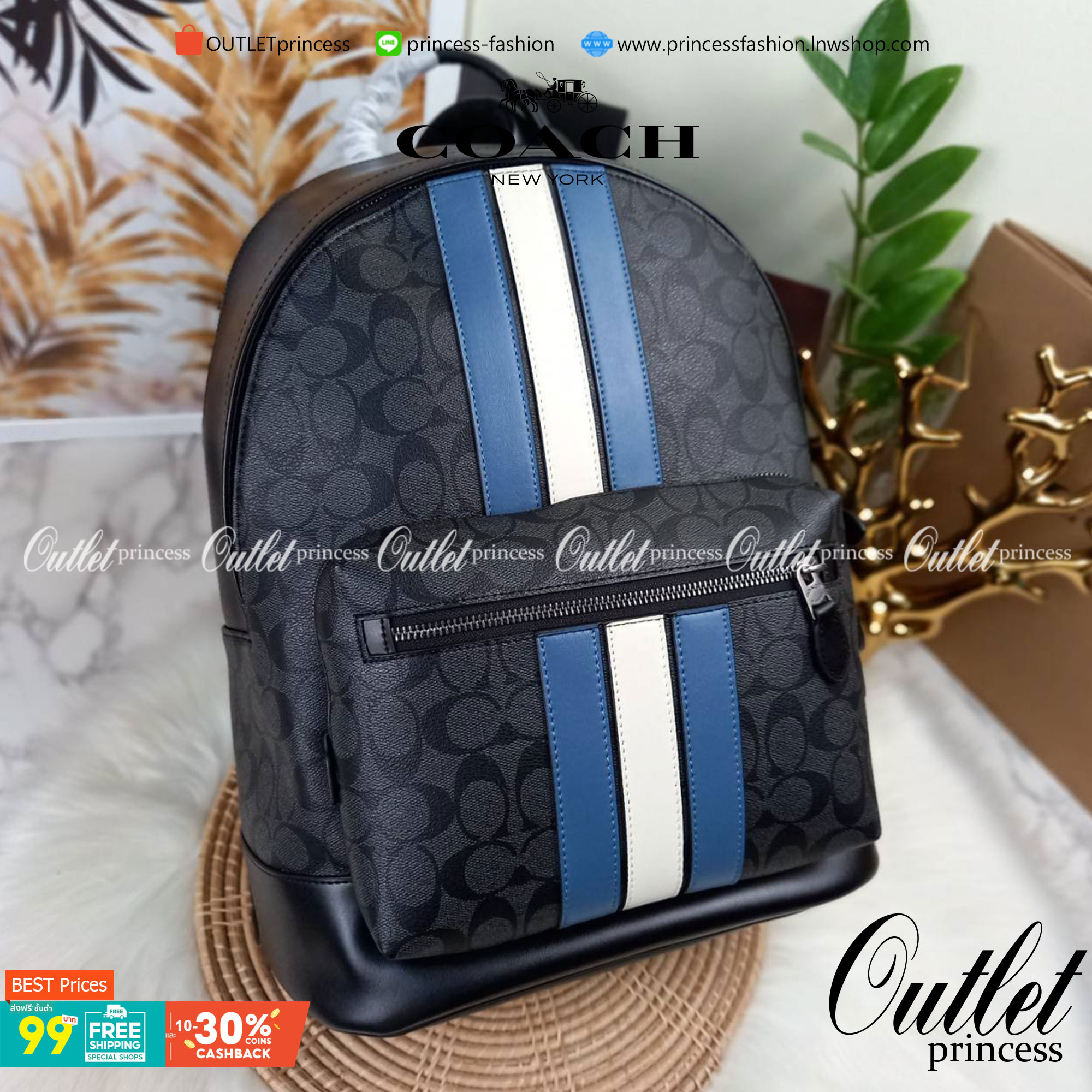 COACH WEST BACKPACK IN SIGNATURE CANVAS WITH VARSITY STRIPE (COACH 3001)😎กระเป๋าเป้ กระเป๋าสะพาย รุ่นหายาก ที่มีมาไม่บ่อย// วัสดุแคนวาส ผสมหนังแท้ หนังนิ่ม ทรงสวย จุของได้เยอะ ลาย SIGNATURE โดดเด่น ดูดีม๊าก!!// มีช่องหลัก แยกเป็น 2 ช่อง สามารถแยกเ