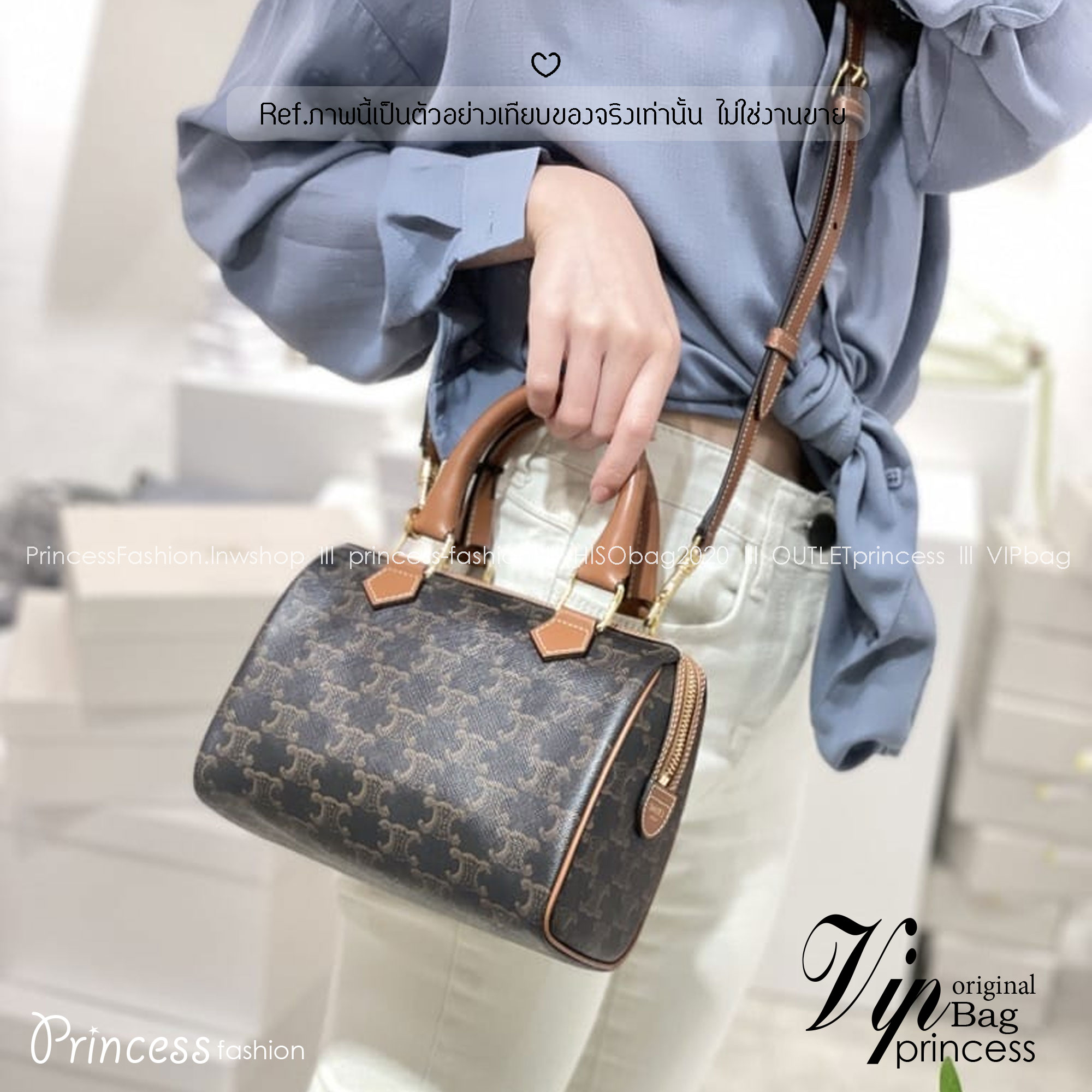 CELINE Small BOSTON bag in Triomphe canvas and Leather กระเป๋าสะพายทรงบอสตันสุดคลาสสิค ฮิตสุดๆในเกาหลี ไอเท็มแนะนำ! ไซส์เล็กน่ารัก ใช้ได้ทั้งหนุ่มๆและสาวๆ