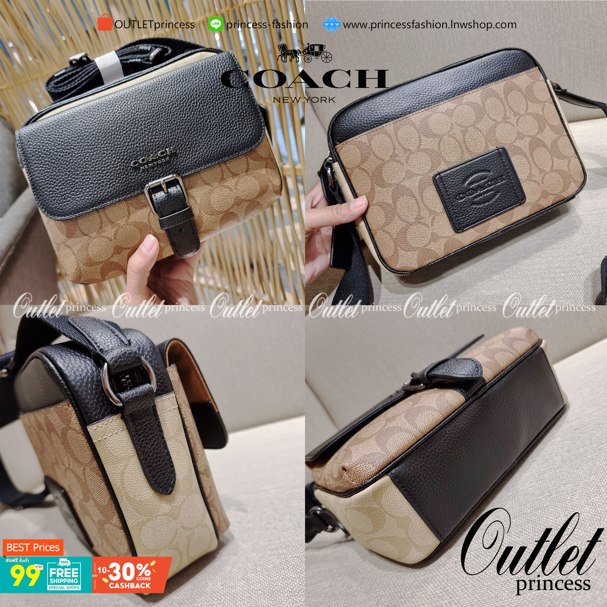 COACH C6080 HUDSON CROSSBODY IN BLOCKED SIGNATURE CANVAS ยกความคูลมาให้หนุ่มๆถึงที่!! ไอเท็มเด็ดหายาก กระเป๋าสะพายข้างดีไซน์ตัดสี เท่ไม่ซ้ำ วัสดุหนังแคนวาสสลับหนัง pepble ทนทาน ใช้งานง่าย ด้วยฝาปิดแบบกระดุมแม่เหล็กด้านหน้า และซิปที่ช่องหลัก ใช้ของได้เลยแบ