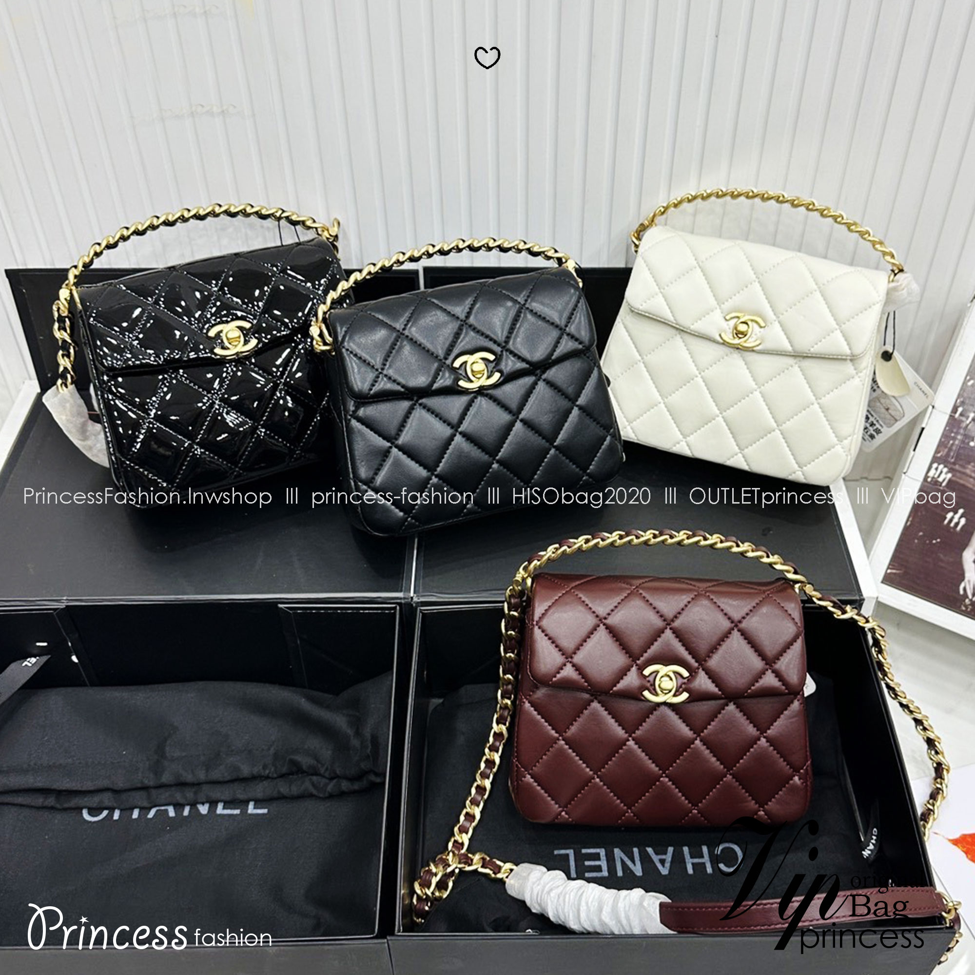 CHANEL flap bag on chain กระเป๋าสะพายสุดหรู สวยดูแพง รูปทรงคลาสสิค พร้อมหูจับร้อยโซ่สีทองขับผิวขนาดกำลังพอเหมาะ สะดวกต่อการพกพา หนังอย่างดีผิวสัมผัสดี