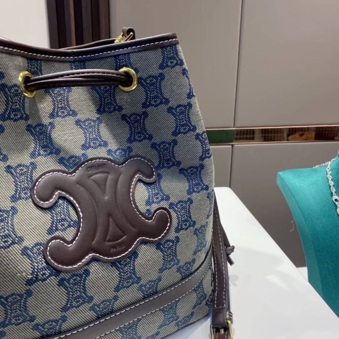 CELINE a monogram canvas bucket bag Size 10”