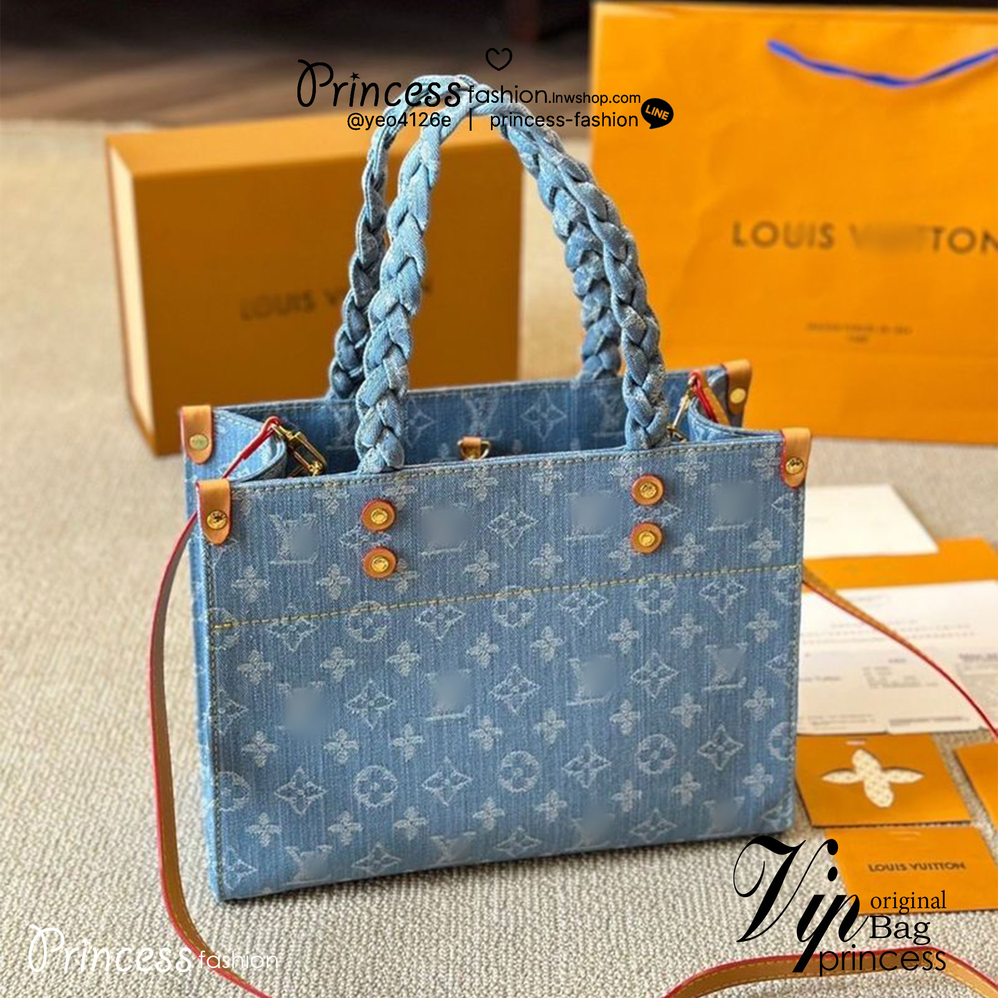 LV Let Go PM Denim Monogram กระเป๋าทรงโท้ทเดนิมสวยหรูคลาสสิค เพิ่มความโดดเด่นที่หูจับถักน่ารักลุคคุณหนูเท่ห์ๆ ไม่เหมือนใคร