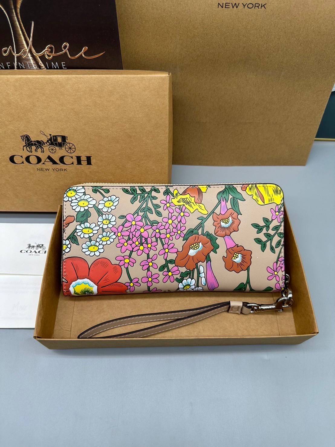 COACH LONG ZIP AROUND WALLET WITH FLORAL PRINT CJ373 / CR930 กระเป๋าสตางค์ใบยาวลายดอกไม้สดใส เกรดท็อปออริ เกรดดีสุด สลับแท้ 1:1 ใช้ต่างประเทศได้