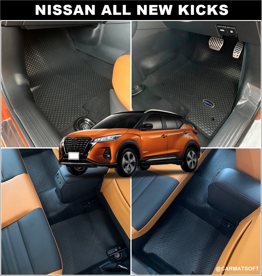 ยางปูพื้นรถยนต์ NISSAN KICKS พรมกระดุมเม็ดเล็กMini pvc เข้ารูป ตรงรุ่น (แบบ5ชิ้น)