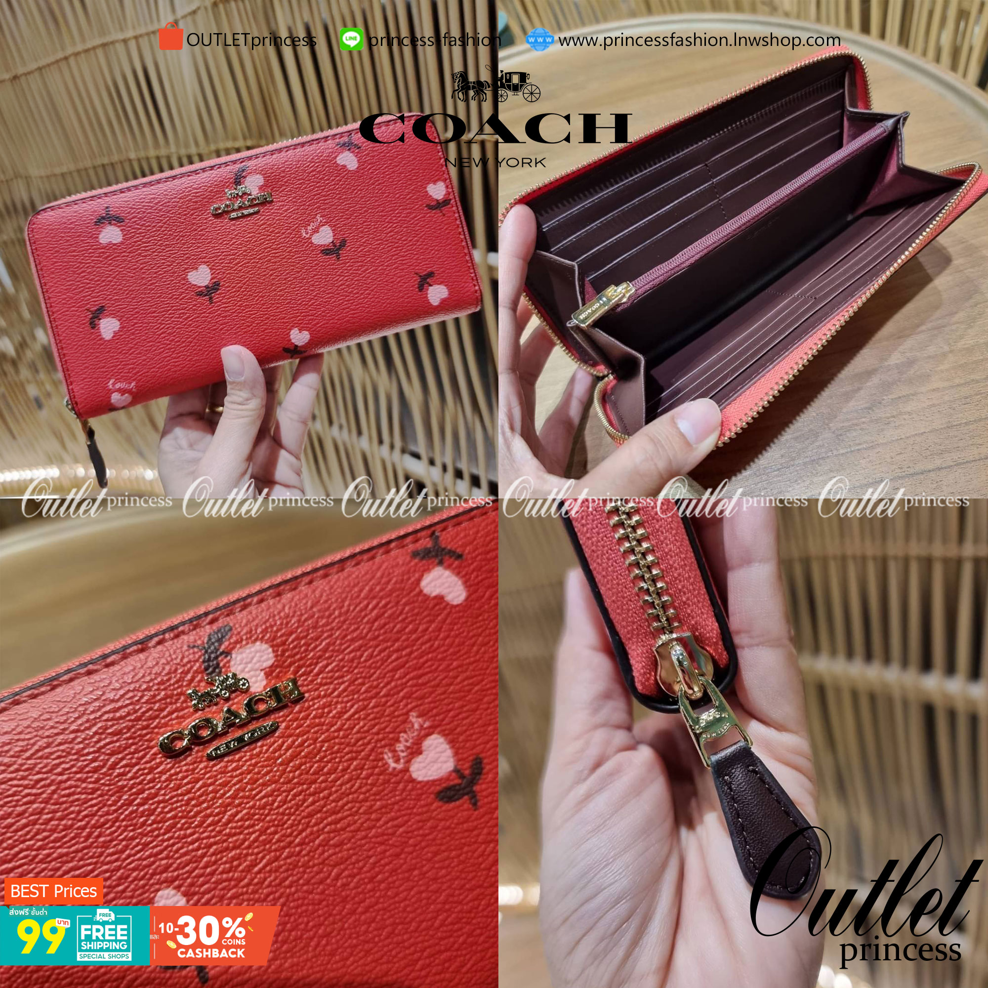 OUTLET 】COACH ACCORDION ZIP WALLET IN SIGNATURE CANVAS F86093 C3287 F98126 กระเป๋าสตางค์ใบยาว น่ารักน่าใช้