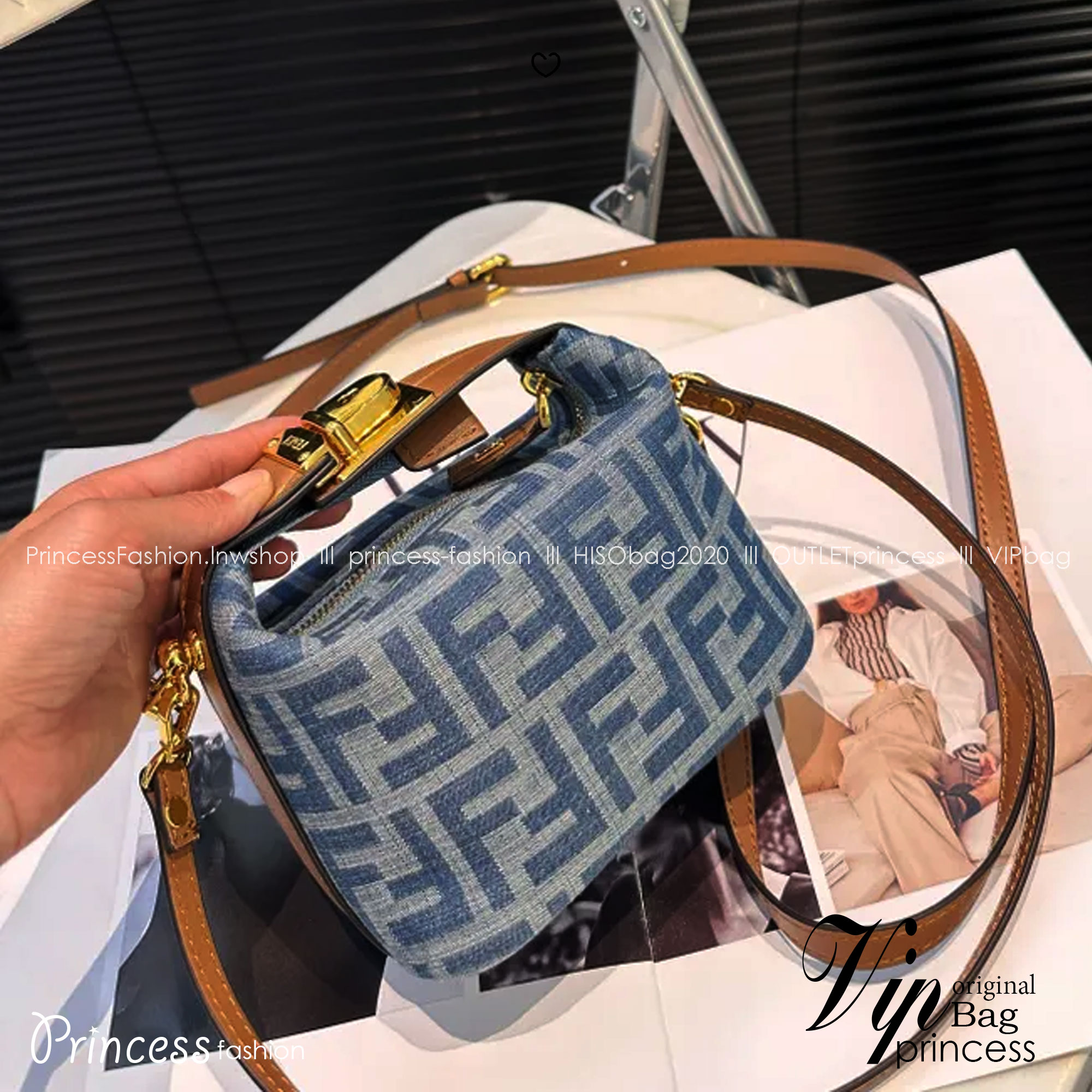 Fendi Tobacco Monogram FF Logo Zucca Buckle Belt Boston Mini Bag Canvas Denim กระเป๋าสะพายไซส์มินิน่ารัก รุ่นแคนวาสเดนิม เปิดปิดด้วยตัวล็อคปั้มลายแบรนด์ ห้ามพลาดเลยค่ะใบนี้แนะนำสุดๆ