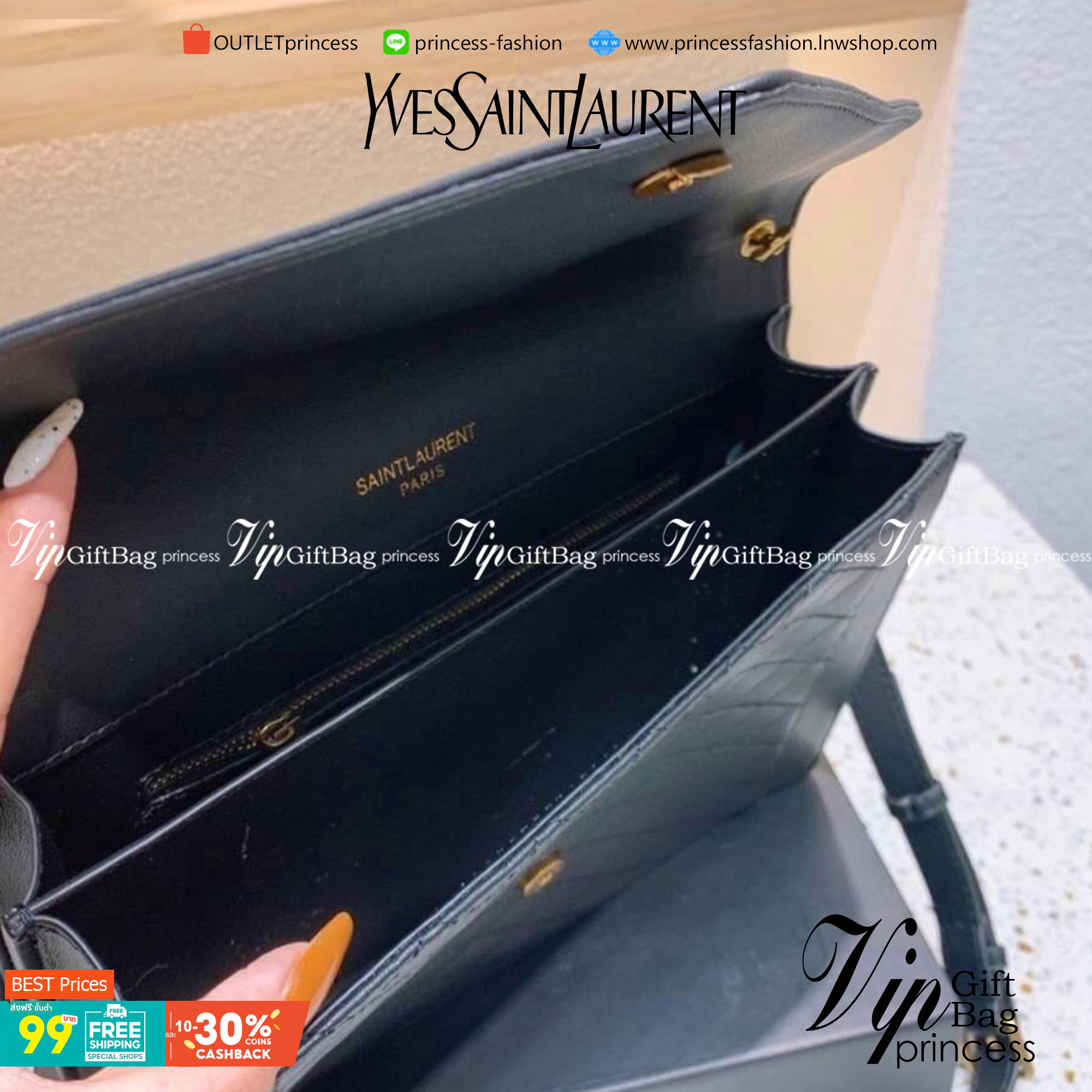 VIP 】YSL SAINT LAURENT Black Lambskin Quilted Gaby Satchel กระเป๋าสะพายทรงแมสเซนเจอร์ เปิดหน้าอะไหล่ทองหรูมากค่ะ วัสดุหนังแท้ Calfskin ทรงสี่เหลี่ยมหนังสวยหรูอยู่ทรงเปิดปิดด้วยฝาปิดโลโก้แบรนด์อะไหล่ทอง ภายในโล่งกว้าง สามารถใส่มือถือของใช้จุกจิกได้เยอะ สาย