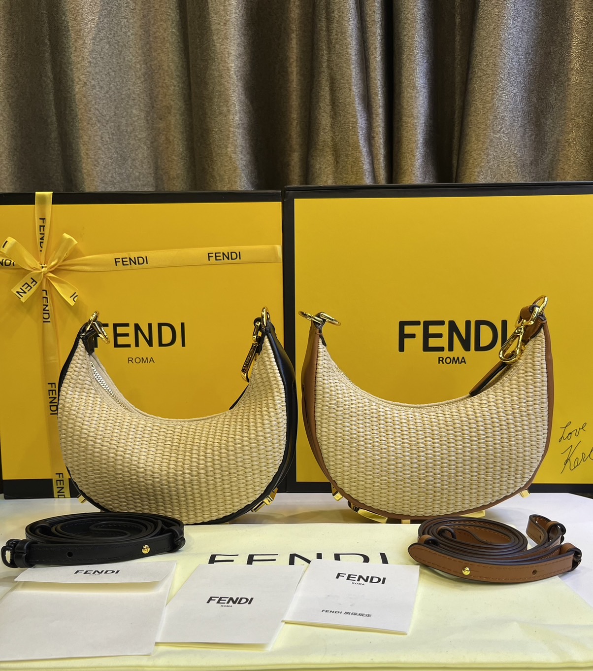FENDI Nano Fendigraphy Natural raffia charm / Fendi hobo bag 20cm พร้อมส่ง กระเป๋าสะพายไหล่เฟนดิ Natural straw รุ่นใหม่ สวยหรู **สินค้าเกรดออริจินอล 1:1 สลับแท้