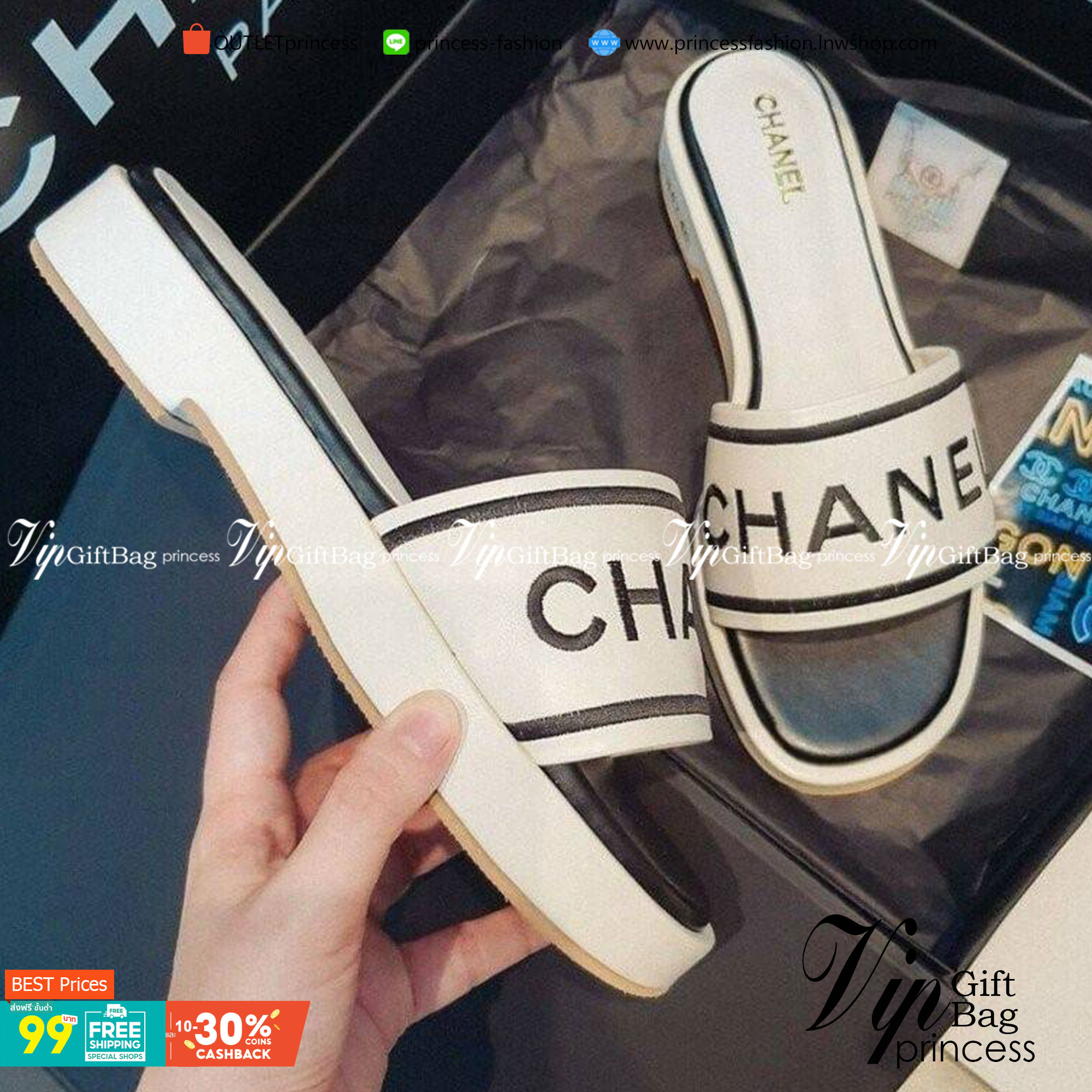 CHANEL SANDELS งานสวม ส้น PU หน้ากว้าง ใส่สบาย ไม่เขย่ง ด้านหน้าคาดงานปักแบรนด์ สวยหรู งานชนช้อปนะจร้า แมทส์ชุดง่าย น้ำหนักเบา