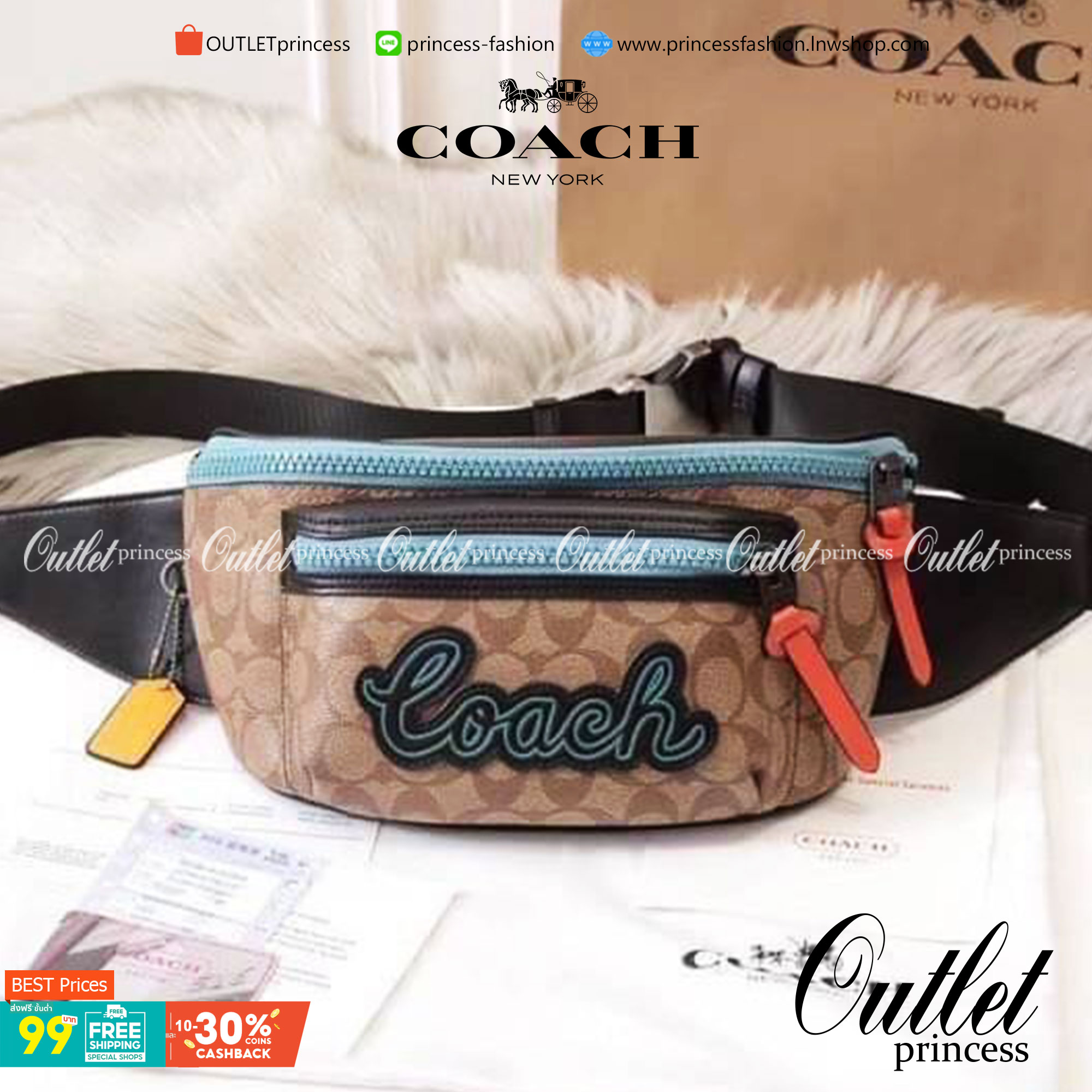 COACH F72931 TERRAIN BELT BAG IN SIGNATURE CANVAS กระเป๋าคาดอกสุดเท่ ขนาดพอเหมาะ ใช้แล้วเท่สุดๆไปเลย ภายในกว้าง เปิดปิดด้วยซิป