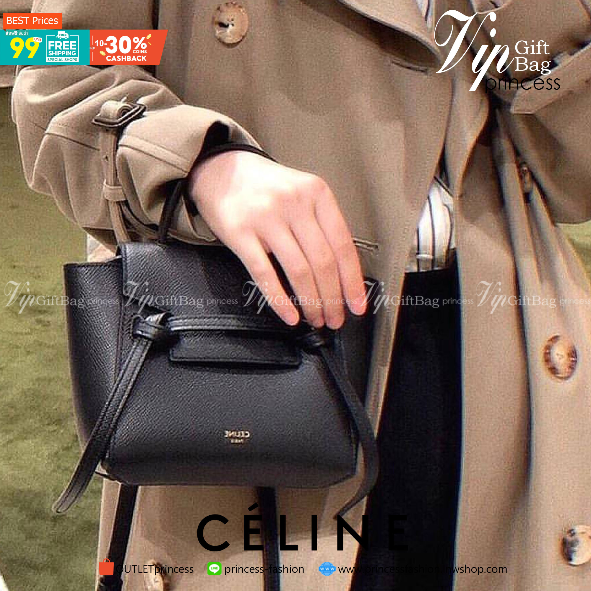 CELINE HANDLE AND CROSSBODY BAG VIP GIFT WITH PURCHASE (GWP) กระเป๋าถือและสะพายพรีเมี่ยมกิ๊ฟ Limited Edition จาก CELINE HAUTE PARFUME DUTYFREE COUNTER หนัง Saffiano ดีไซน์ยอดนิยมหนังสวยอยู่ทรงดูแลรักษาง่าย เปิดปิดด้วยฝาปิด Belt ด้านหน้ามีโลโก้แบรนด์ภายในโ