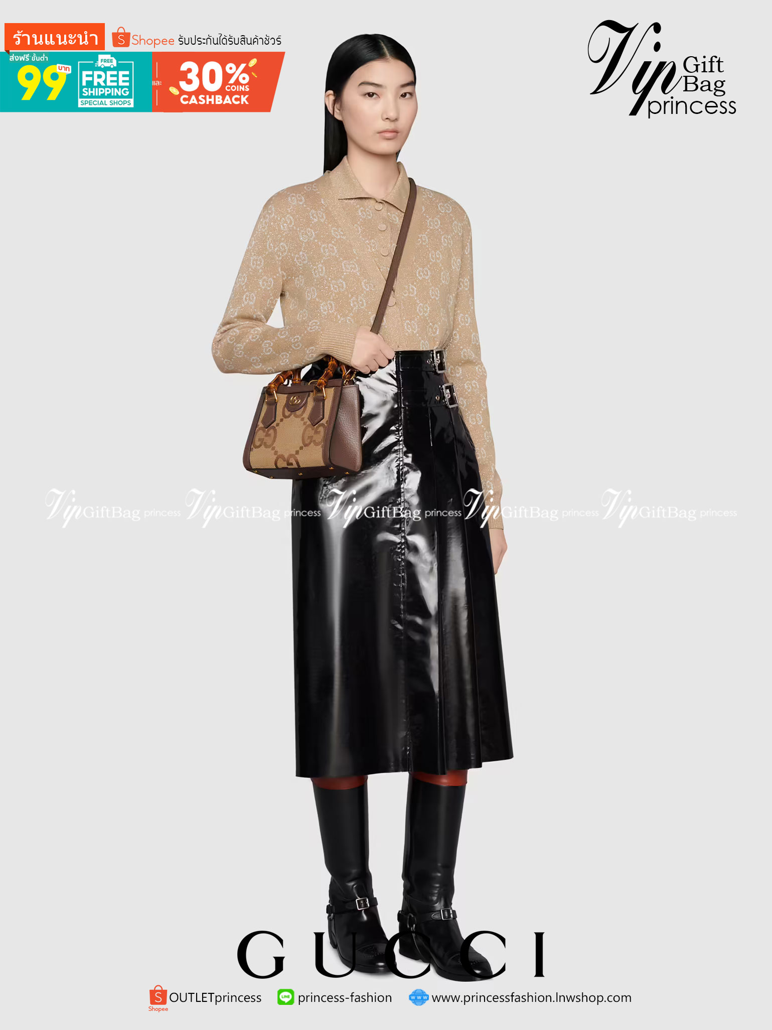 หนังแท้ Gucci Diana jumbo GG tote bag Mini พร้อมส่งที่ไทย Brown Camel and ebony jumbo GG canvas ภาพสินค้าถ่ายจากงานขายจริง ใช้งานต่างประเทศได้ค่ะ